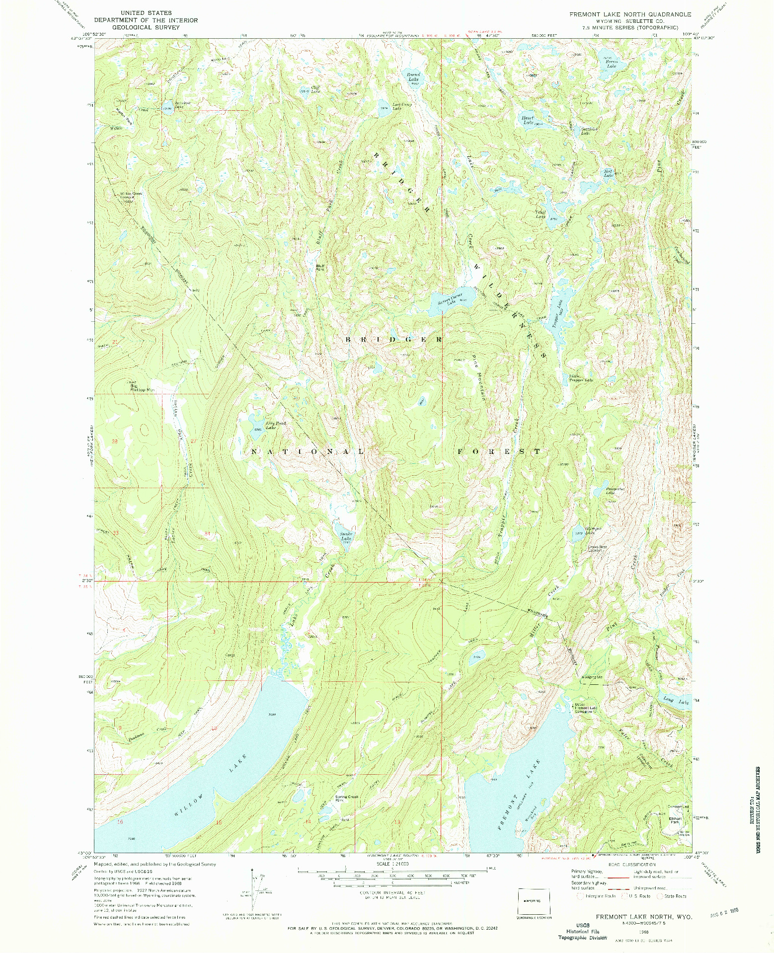 USGS 1:24000-SCALE QUADRANGLE FOR FREMONT LAKE NORTH, WY 1968