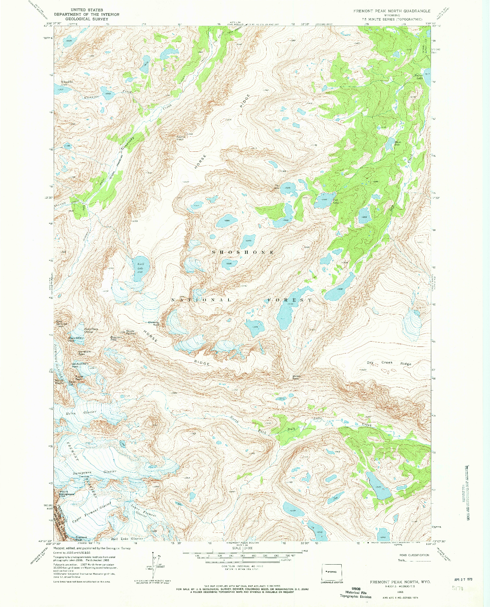 USGS 1:24000-SCALE QUADRANGLE FOR FREMONT PEAK NORTH, WY 1968