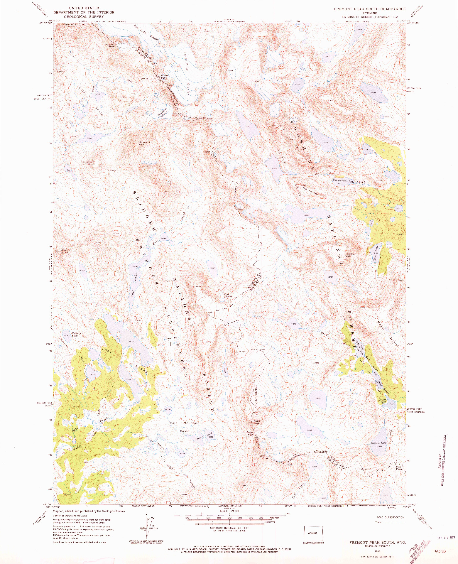 USGS 1:24000-SCALE QUADRANGLE FOR FREMONT PEAK SOUTH, WY 1968