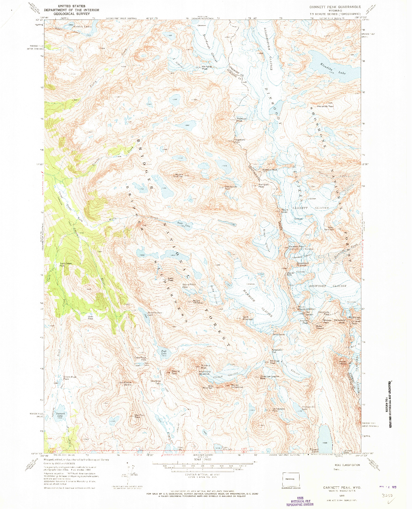 USGS 1:24000-SCALE QUADRANGLE FOR GANNETT PEAK, WY 1968