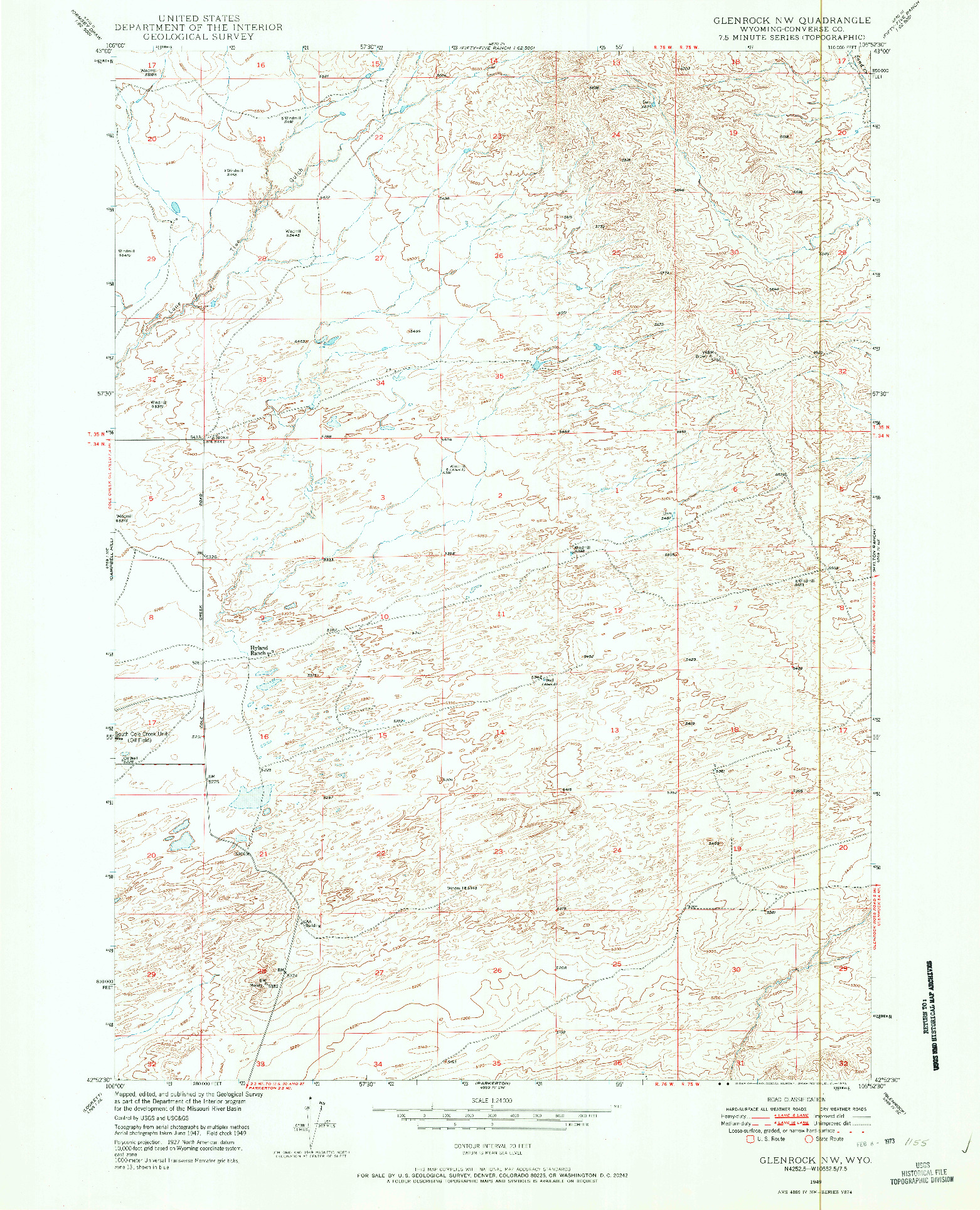 USGS 1:24000-SCALE QUADRANGLE FOR GLENROCK NW, WY 1949