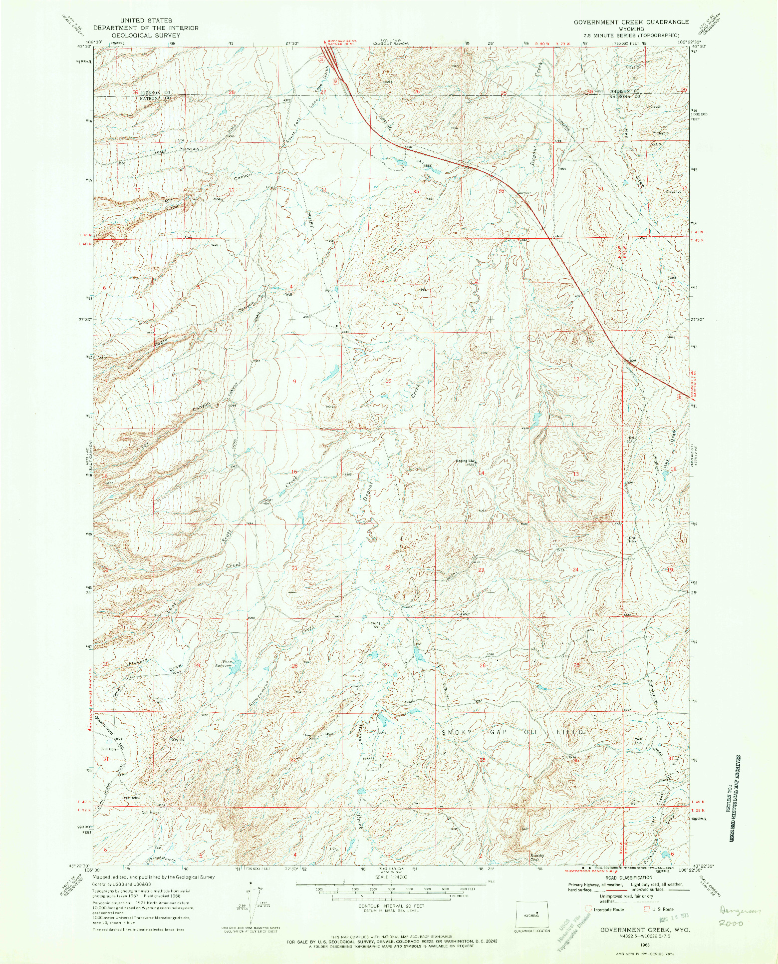 USGS 1:24000-SCALE QUADRANGLE FOR GOVERNMENT CREEK, WY 1968