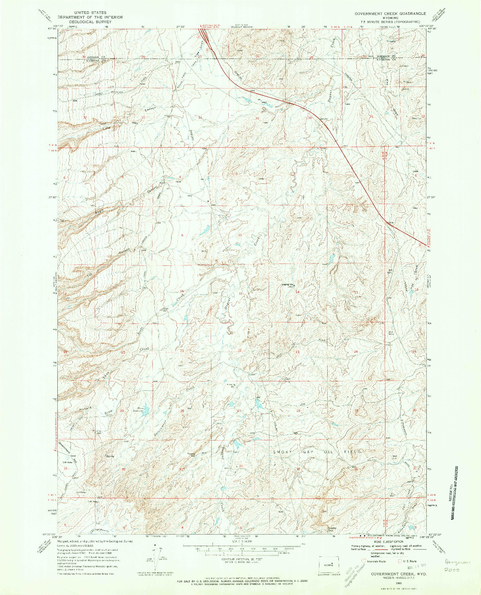 USGS 1:24000-SCALE QUADRANGLE FOR GOVERNMENT CREEK, WY 1968