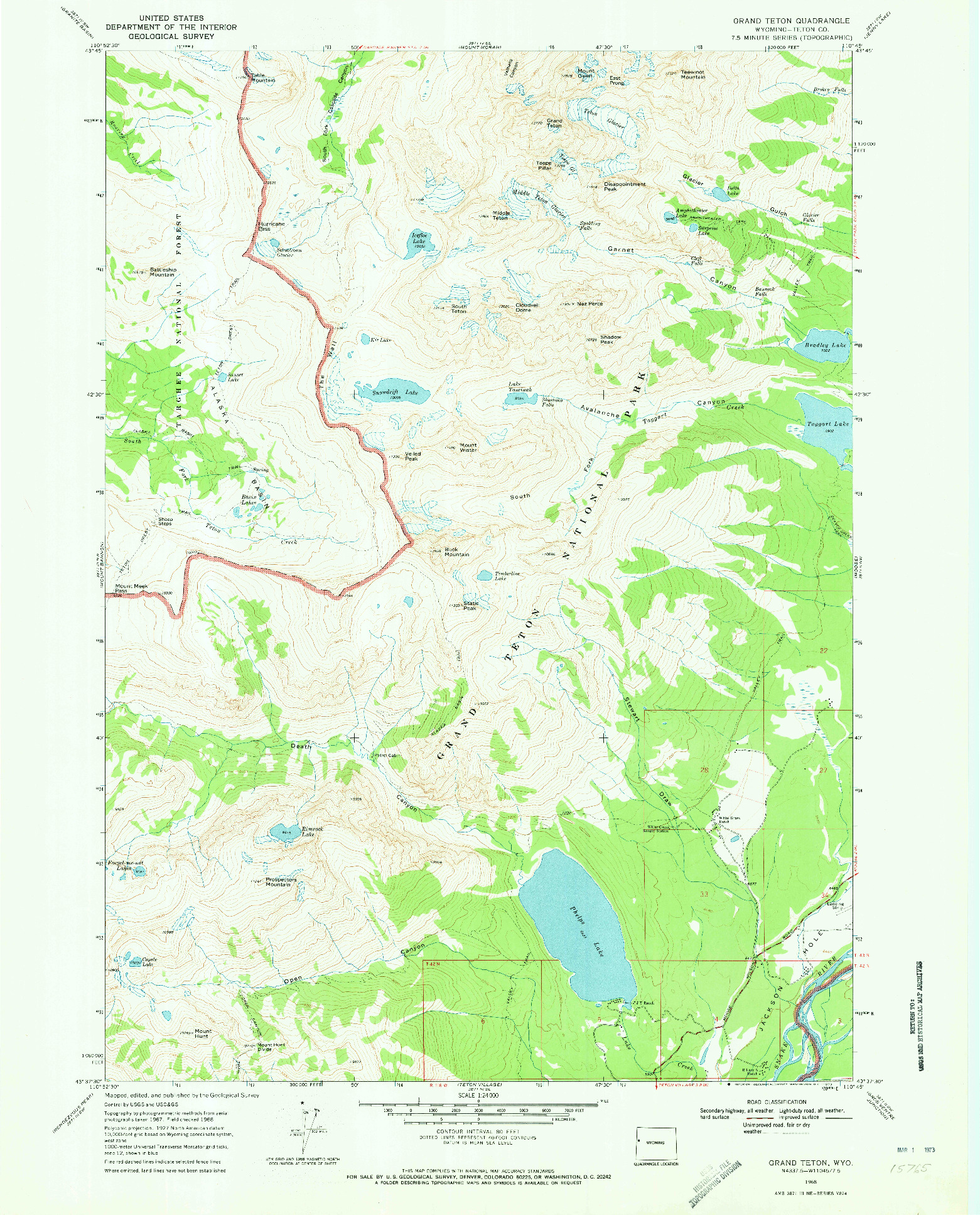 USGS 1:24000-SCALE QUADRANGLE FOR GRAND TETON, WY 1968