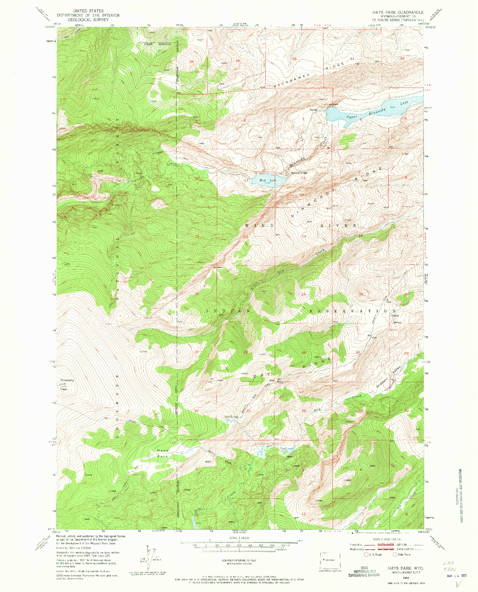 USGS 1:24000-SCALE QUADRANGLE FOR HAYS PARK, WY 1952