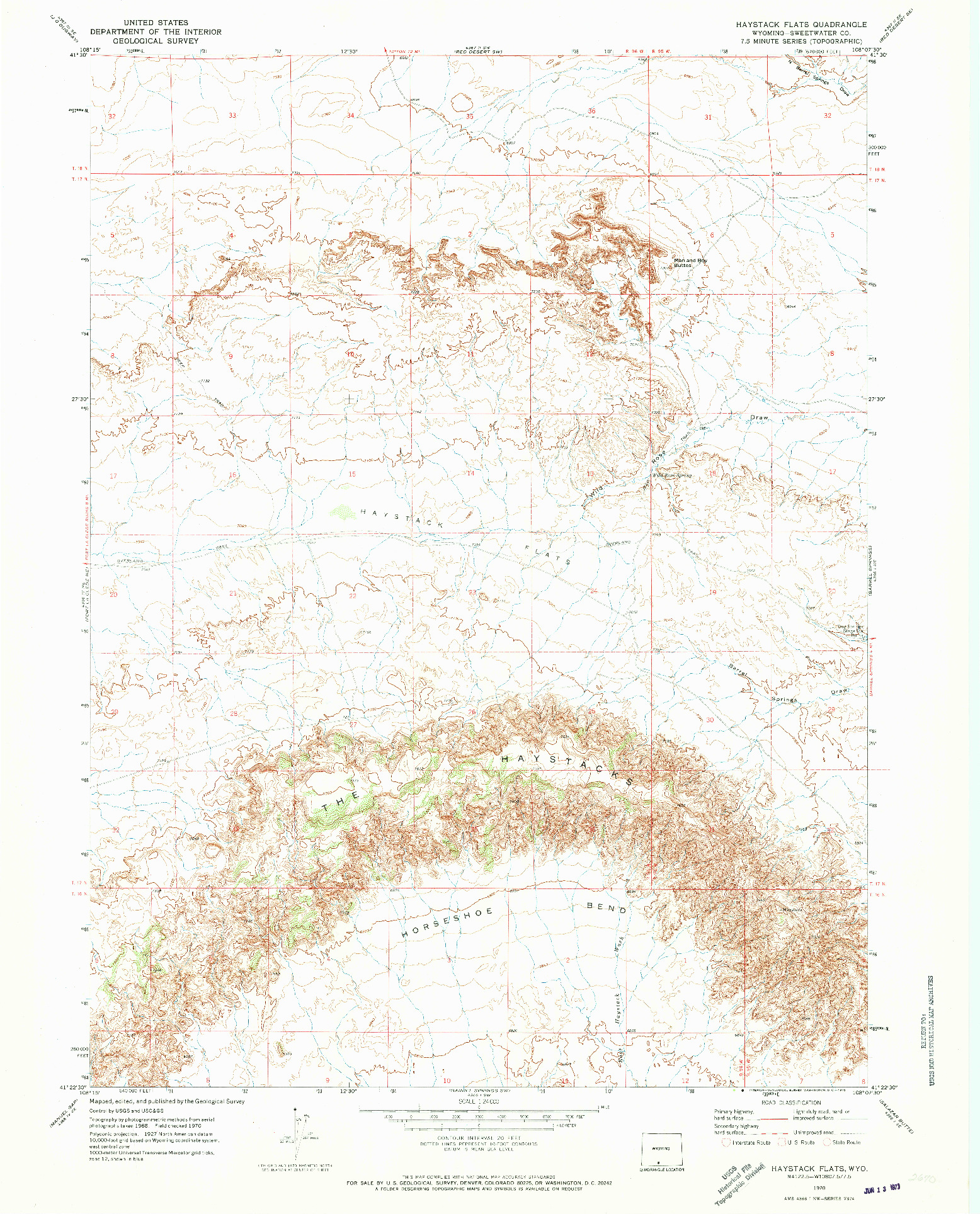 USGS 1:24000-SCALE QUADRANGLE FOR HAYSTACK FLATS, WY 1970