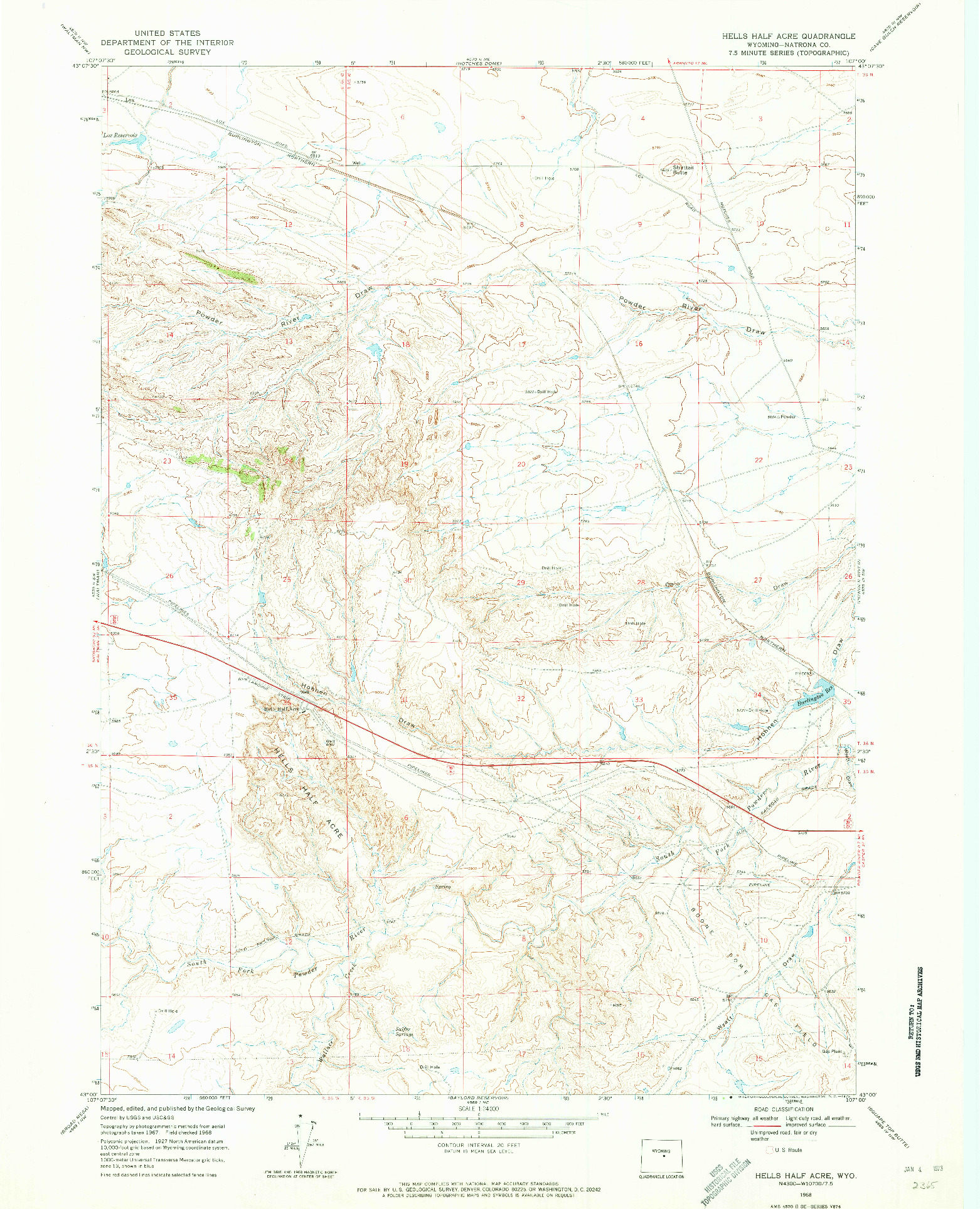 USGS 1:24000-SCALE QUADRANGLE FOR HELLS HALF ACRE, WY 1968