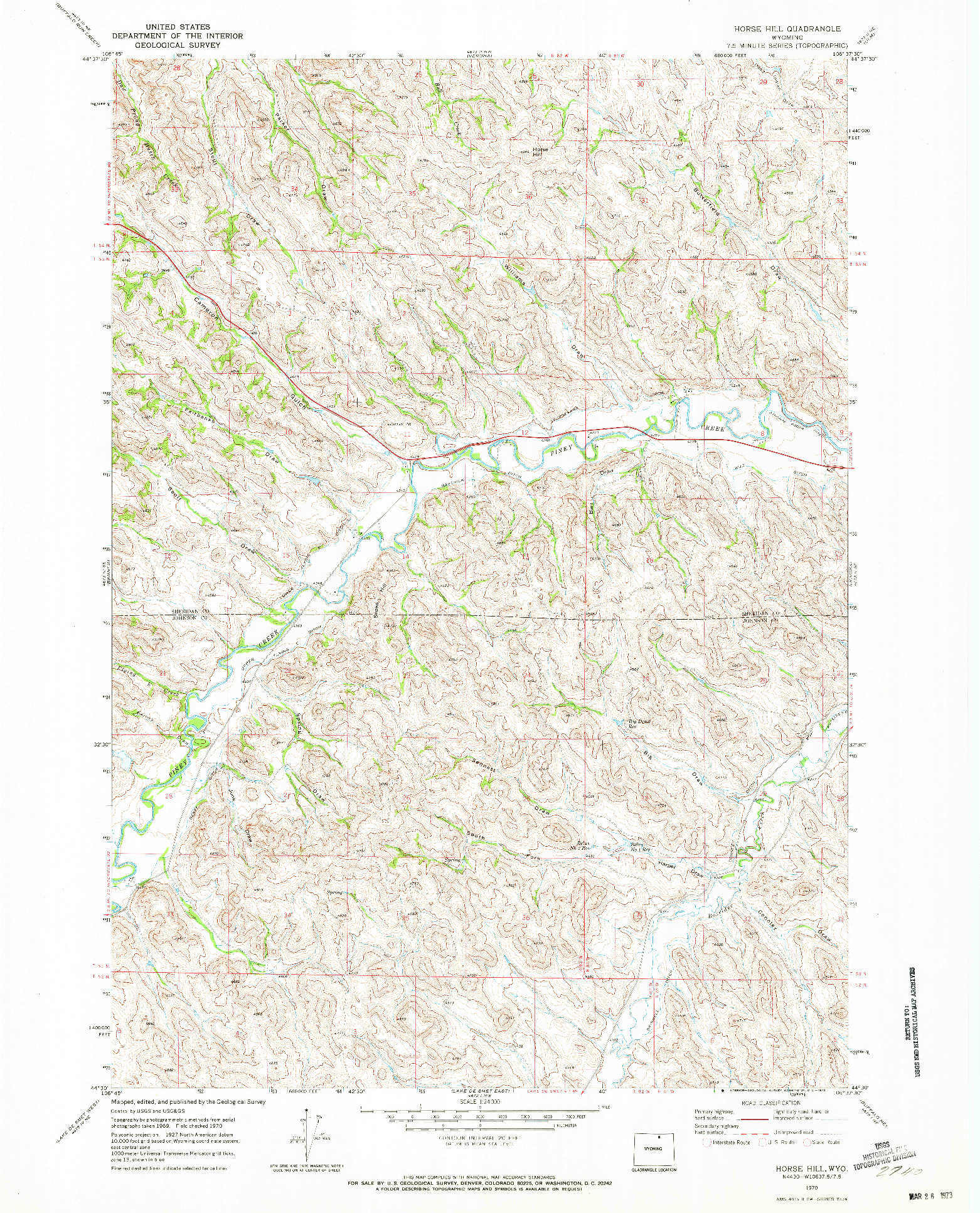 USGS 1:24000-SCALE QUADRANGLE FOR HORSE HILL, WY 1970