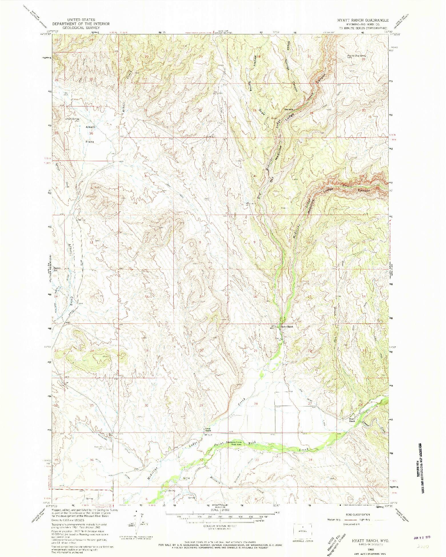 USGS 1:24000-SCALE QUADRANGLE FOR HYATT RANCH, WY 1960