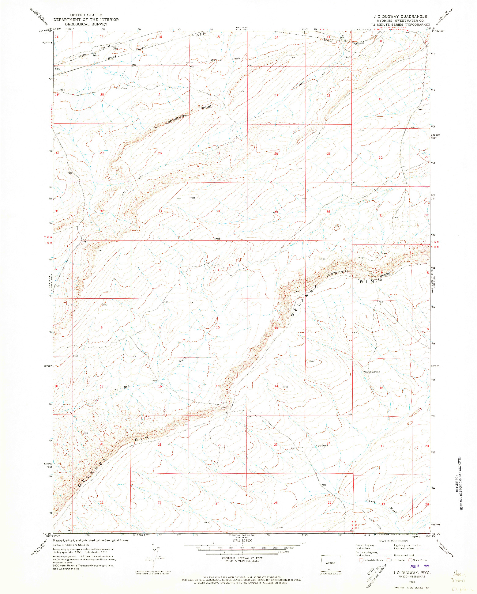 USGS 1:24000-SCALE QUADRANGLE FOR J O DUGWAY, WY 1970