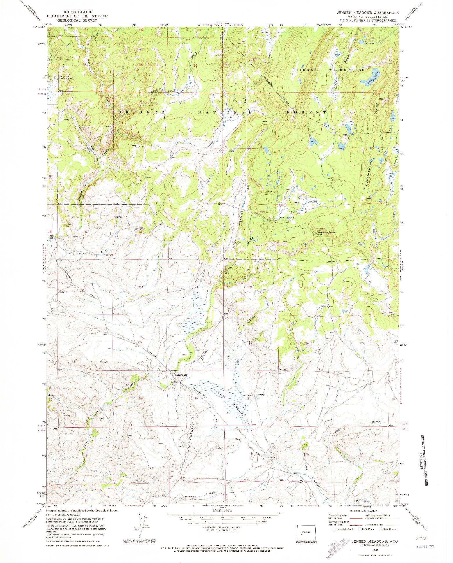 USGS 1:24000-SCALE QUADRANGLE FOR JENSEN MEADOWS, WY 1969