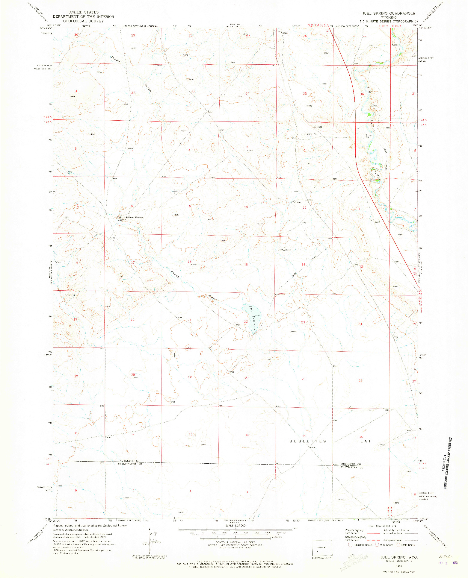 USGS 1:24000-SCALE QUADRANGLE FOR JUEL SPRING, WY 1969