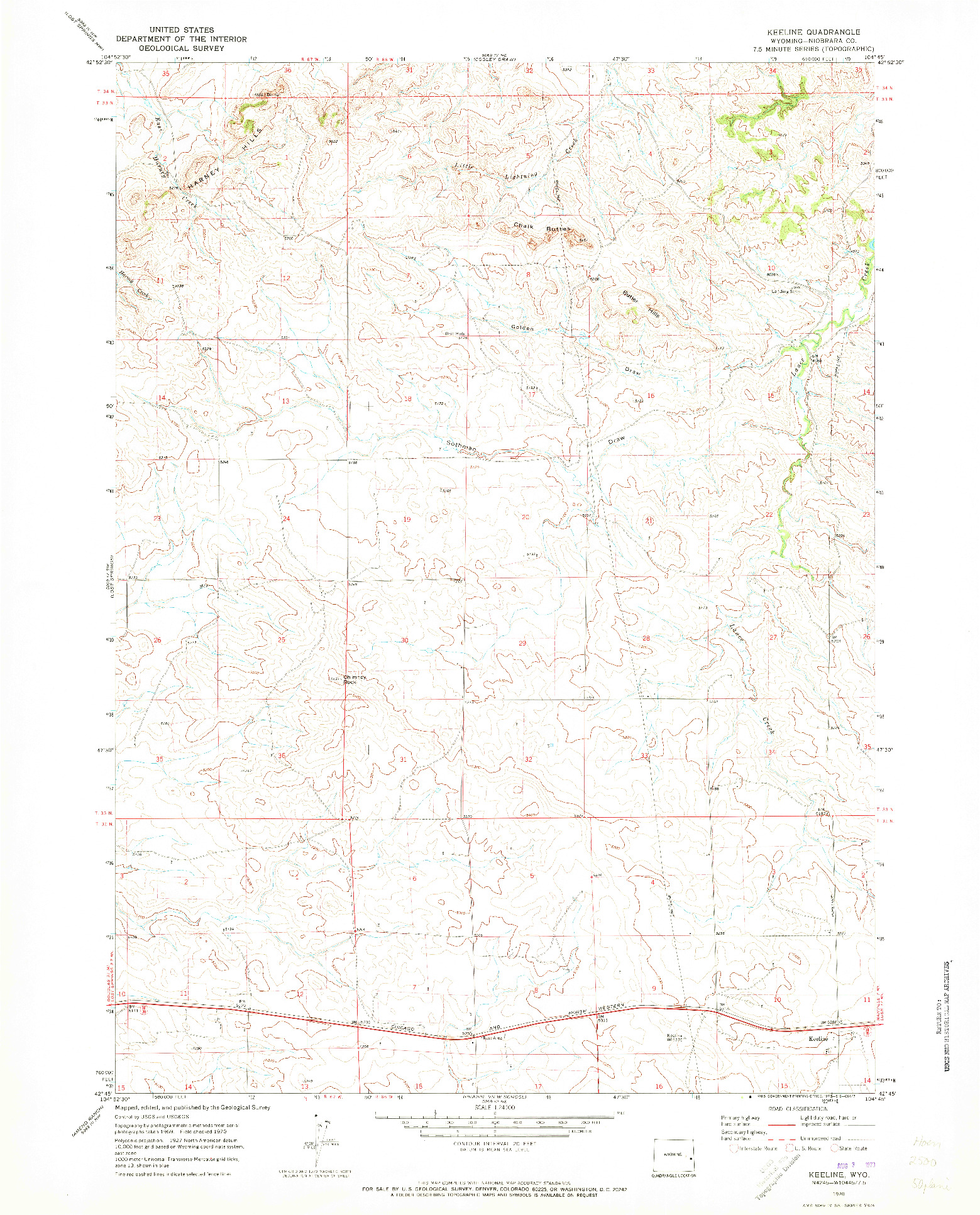 USGS 1:24000-SCALE QUADRANGLE FOR KEELINE, WY 1970