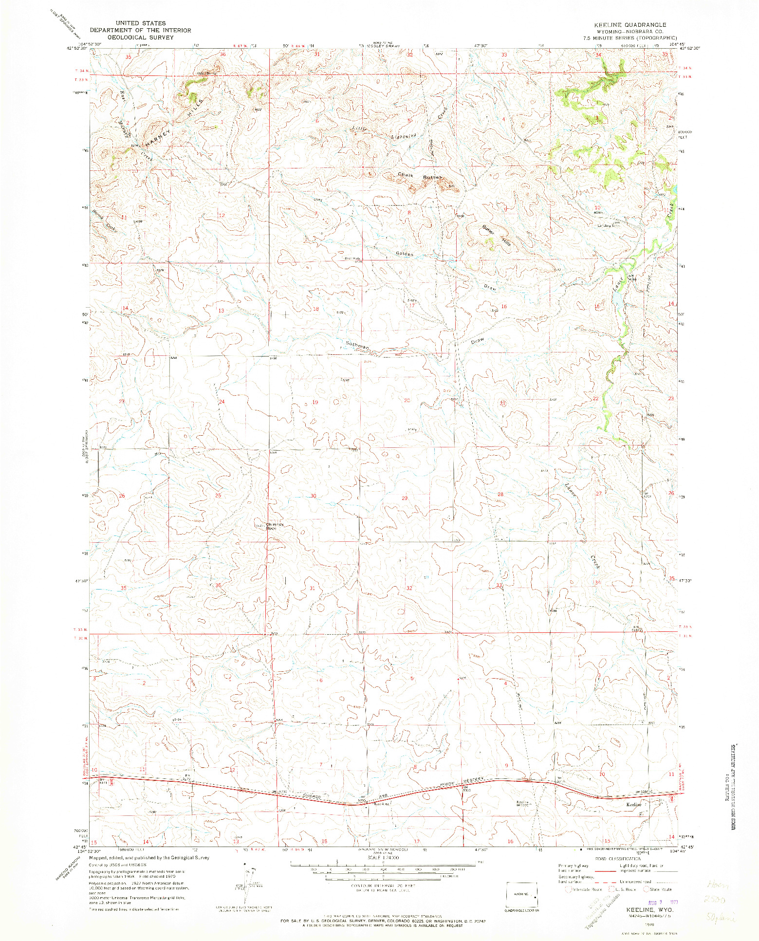 USGS 1:24000-SCALE QUADRANGLE FOR KEELINE, WY 1970