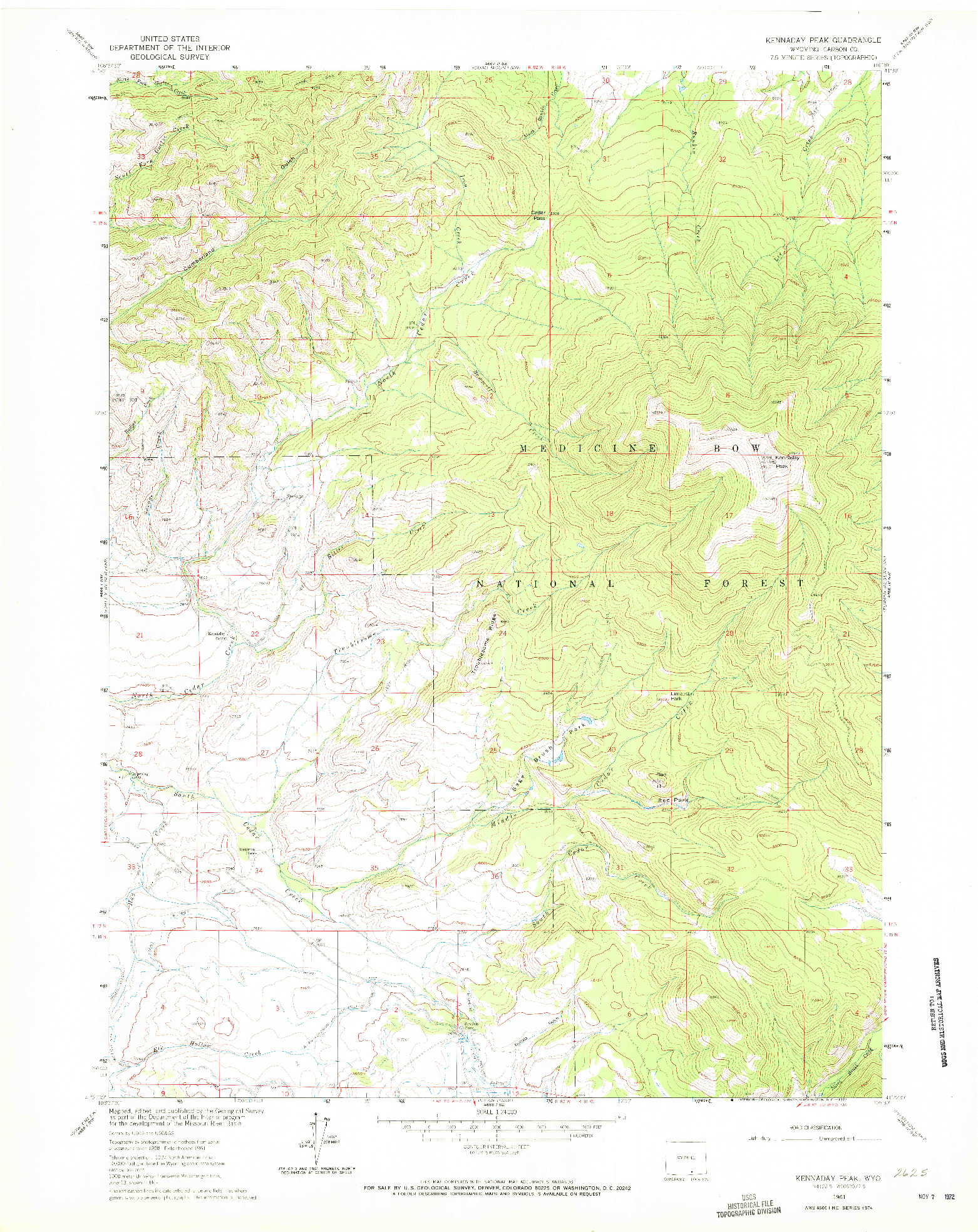 USGS 1:24000-SCALE QUADRANGLE FOR KENNADAY PEAK, WY 1961