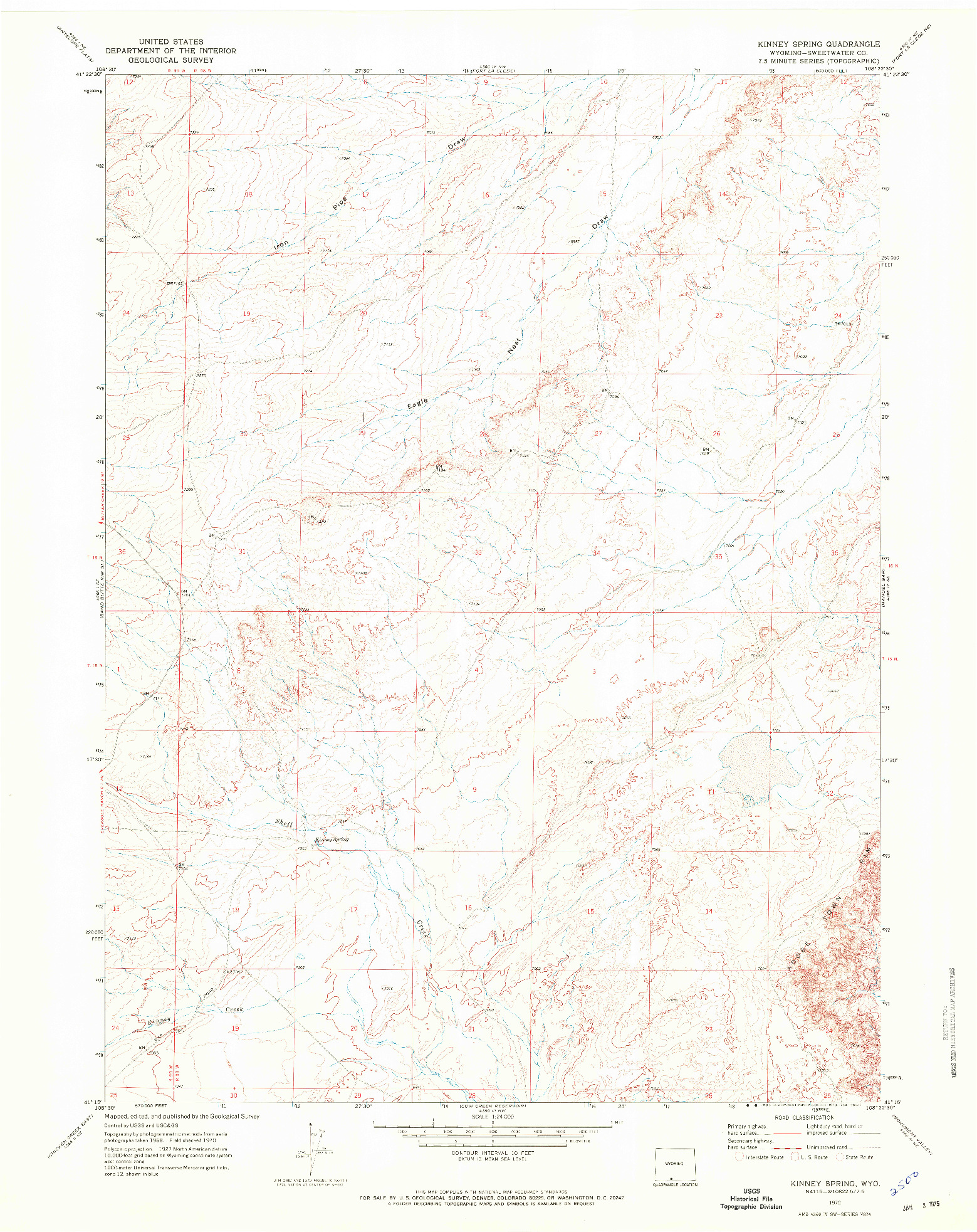 USGS 1:24000-SCALE QUADRANGLE FOR KINNEY SPRING, WY 1970