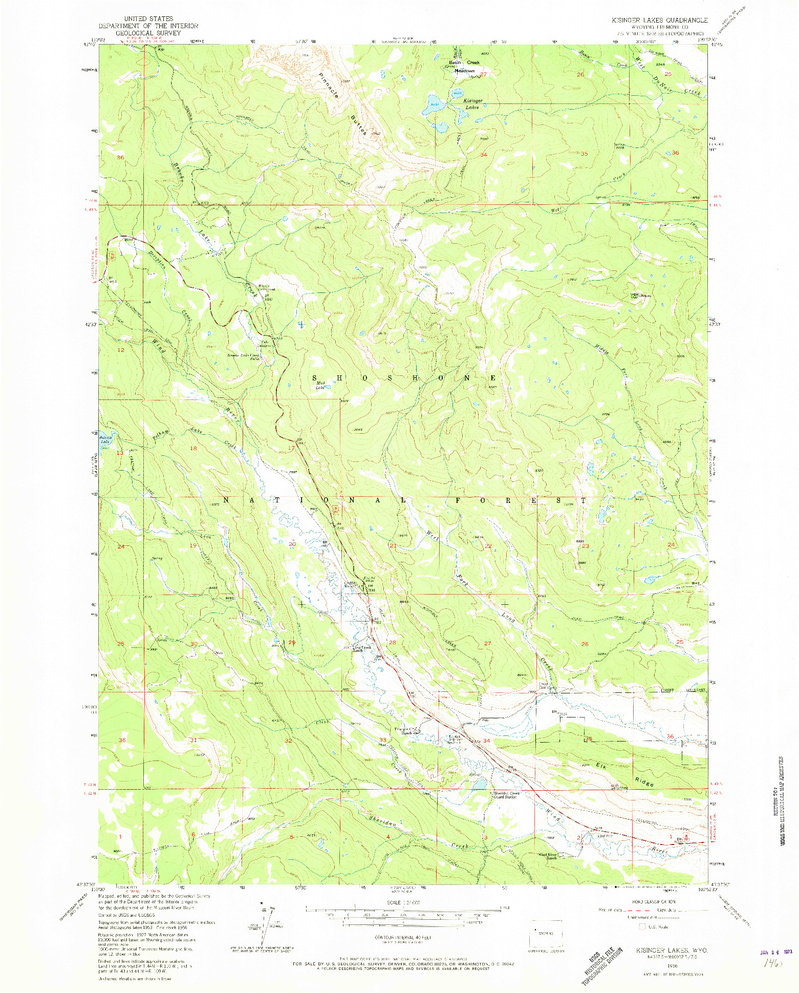 USGS 1:24000-SCALE QUADRANGLE FOR KISINGER LAKES, WY 1956