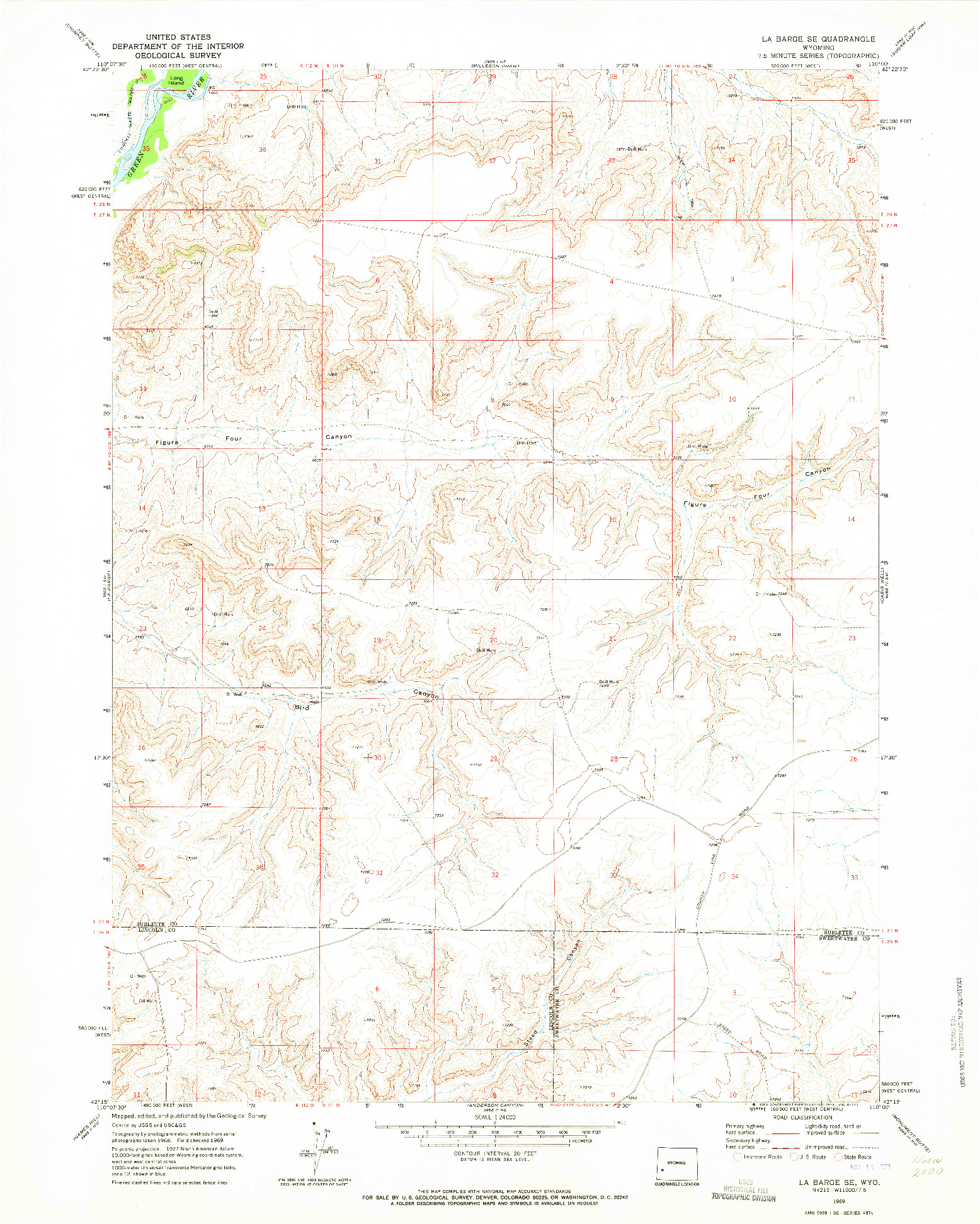 USGS 1:24000-SCALE QUADRANGLE FOR LA BARGE SE, WY 1969