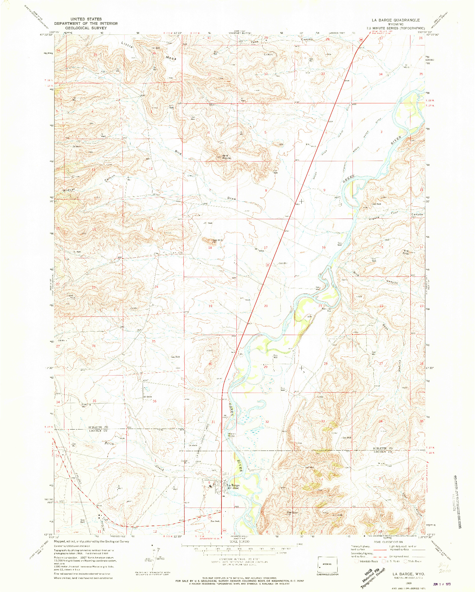 USGS 1:24000-SCALE QUADRANGLE FOR LA BARGE, WY 1969