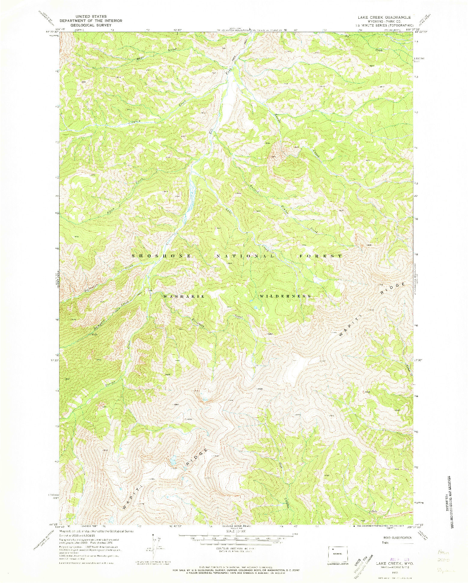 USGS 1:24000-SCALE QUADRANGLE FOR LAKE CREEK, WY 1970