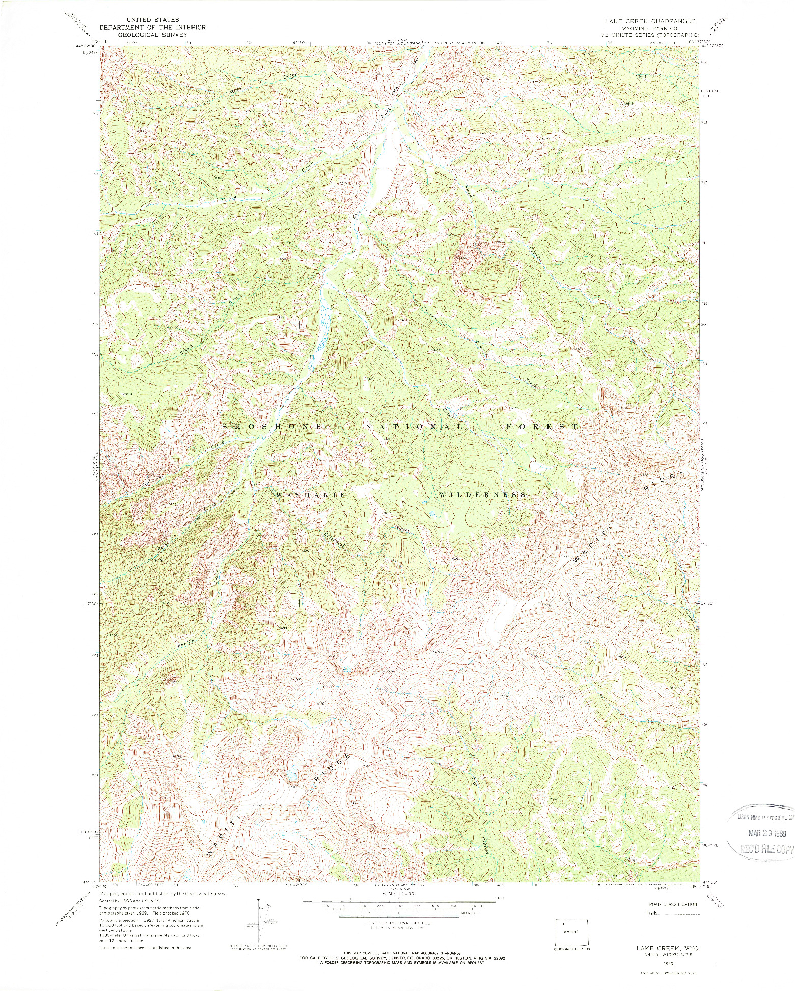 USGS 1:24000-SCALE QUADRANGLE FOR LAKE CREEK, WY 1970