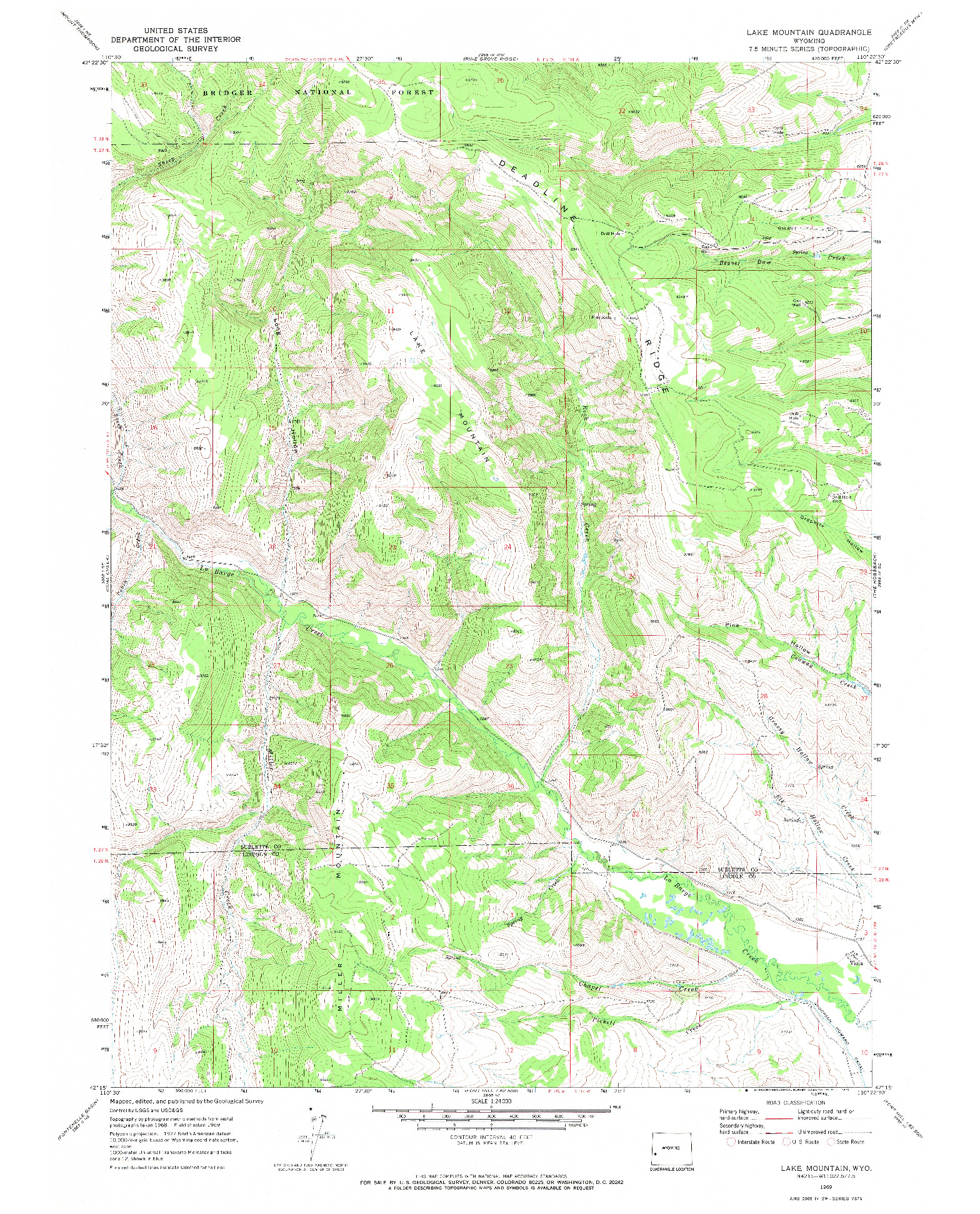 USGS 1:24000-SCALE QUADRANGLE FOR LAKE MOUNTAIN, WY 1969