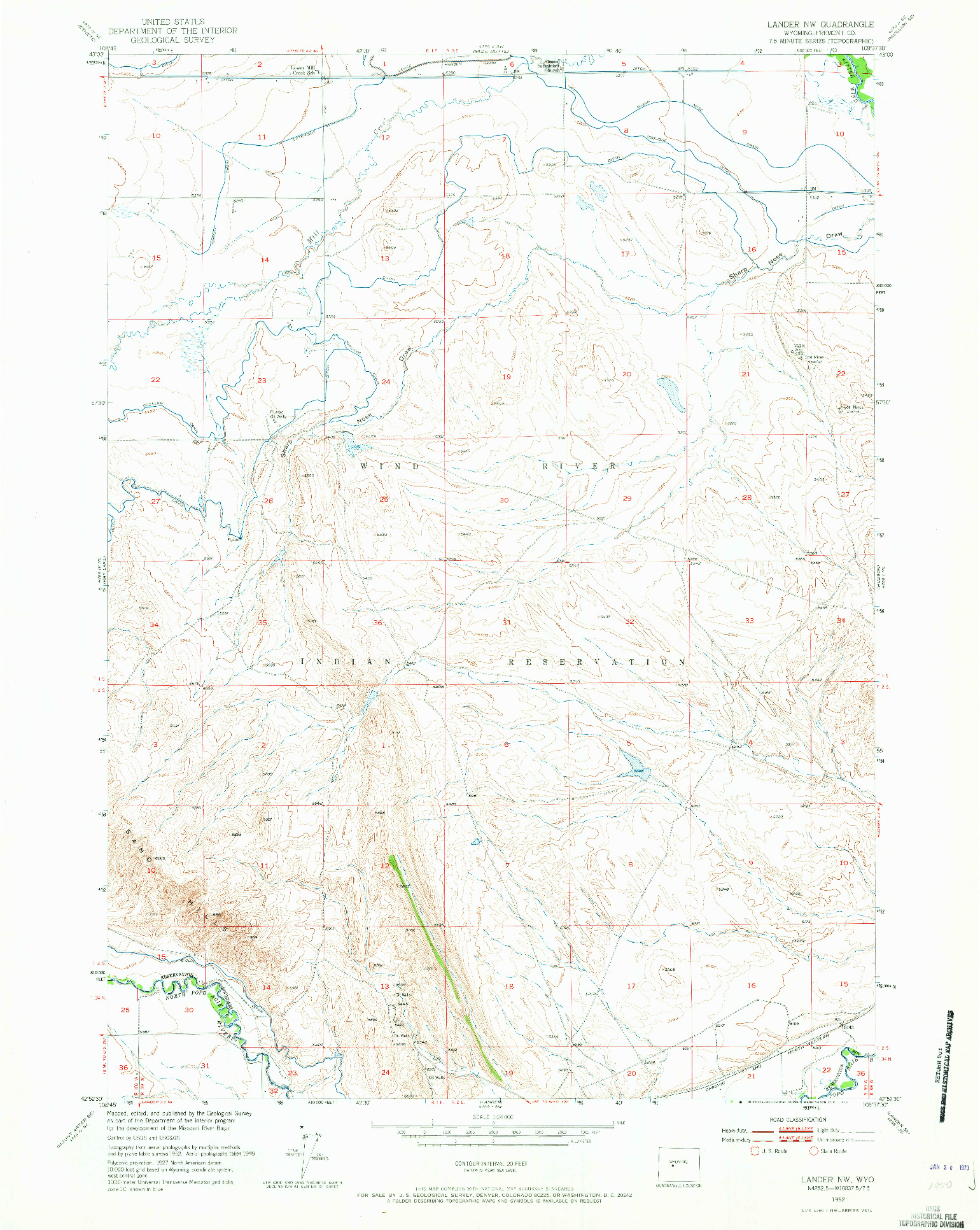 USGS 1:24000-SCALE QUADRANGLE FOR LANDER NW, WY 1952