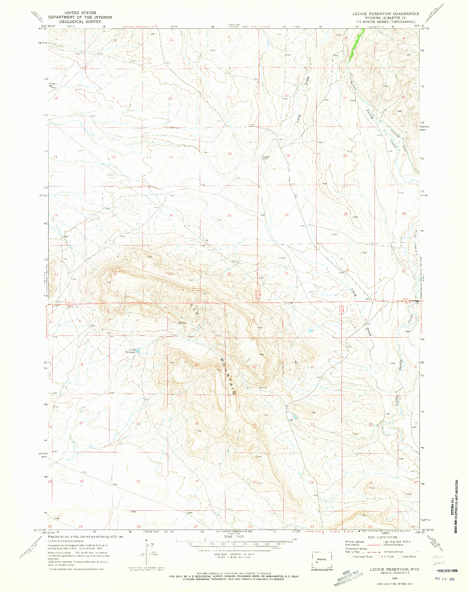USGS 1:24000-SCALE QUADRANGLE FOR LECKIE RESERVOIR, WY 1969