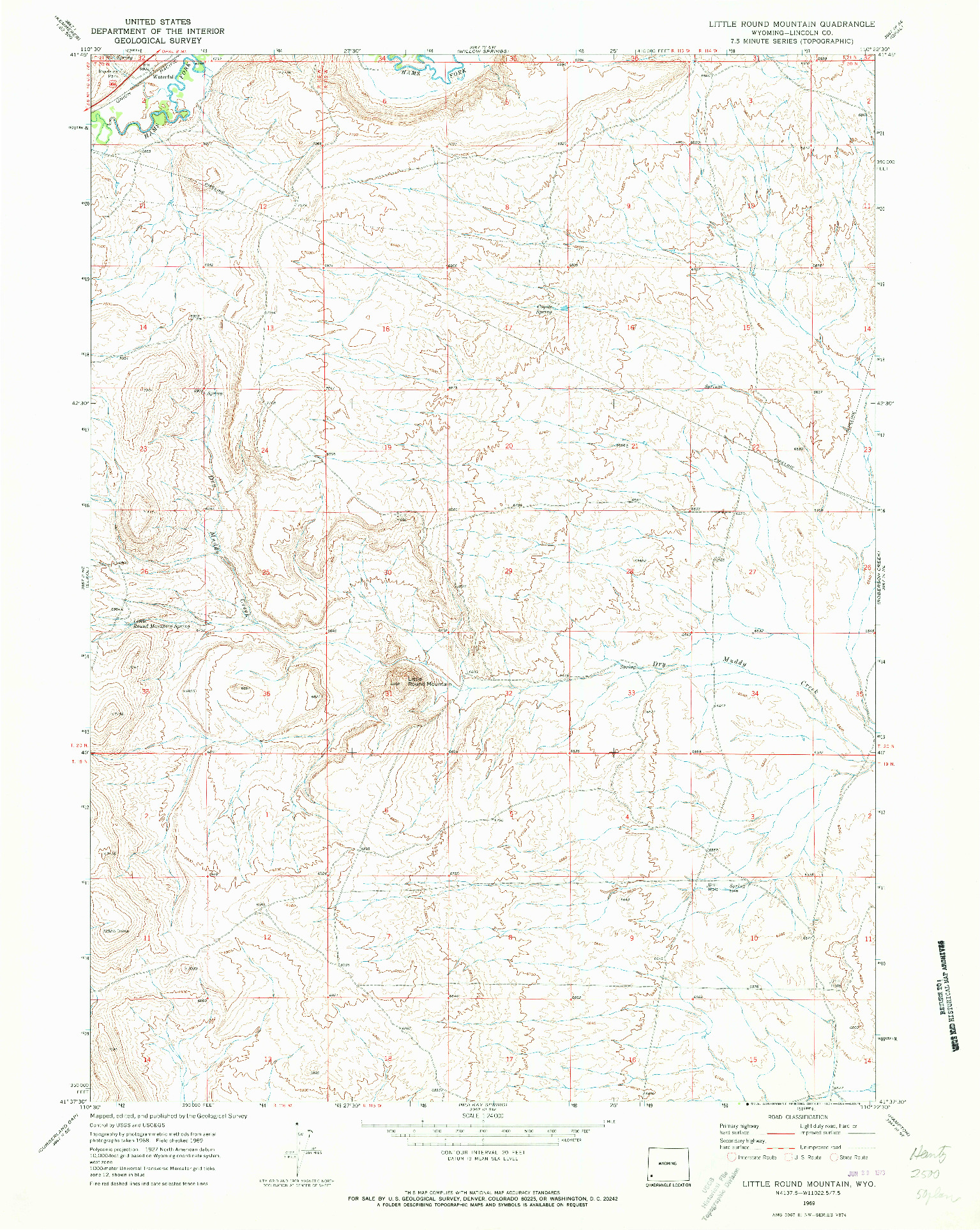 USGS 1:24000-SCALE QUADRANGLE FOR LITTLE ROUND MOUNTAIN, WY 1969