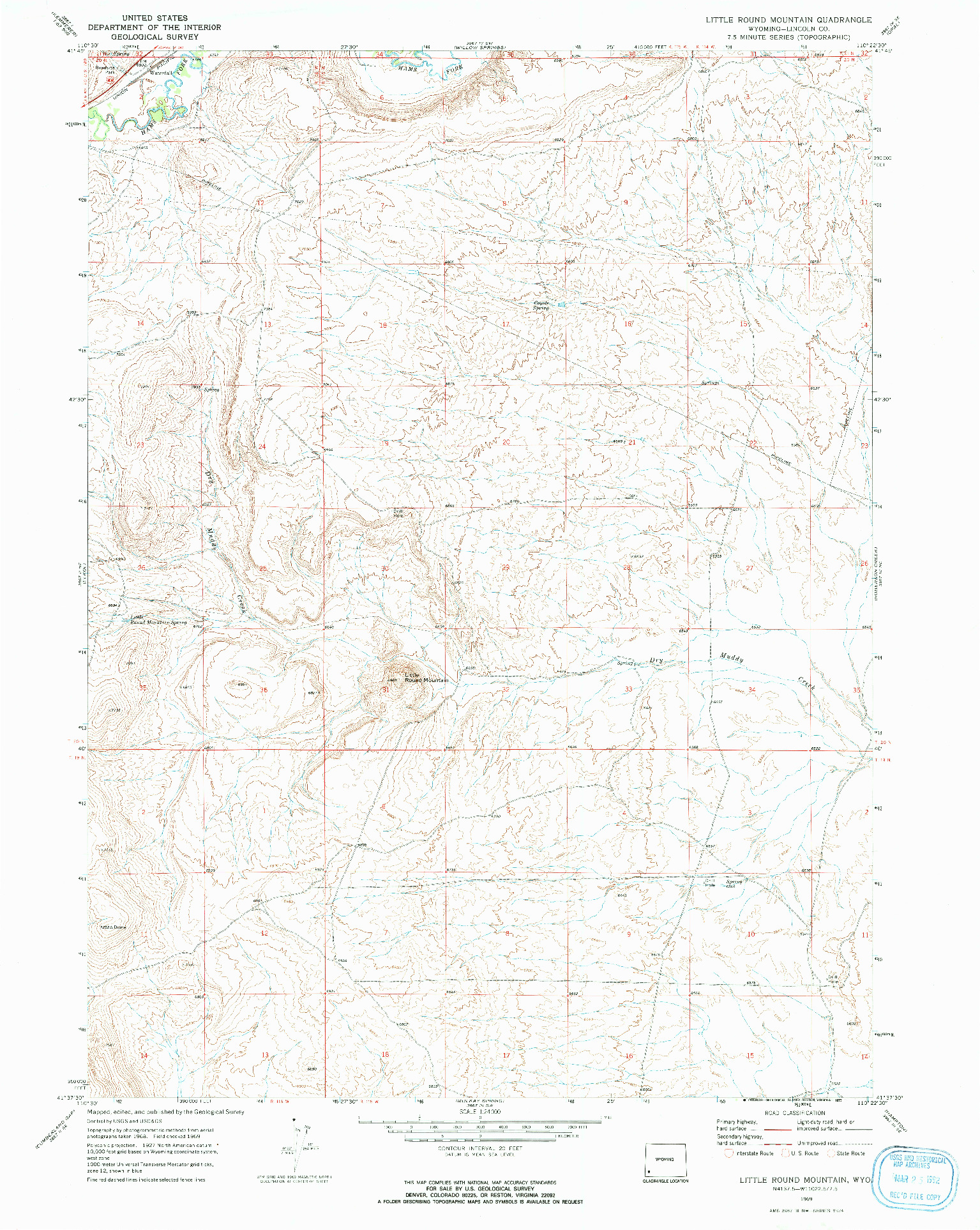 USGS 1:24000-SCALE QUADRANGLE FOR LITTLE ROUND MOUNTAIN, WY 1969