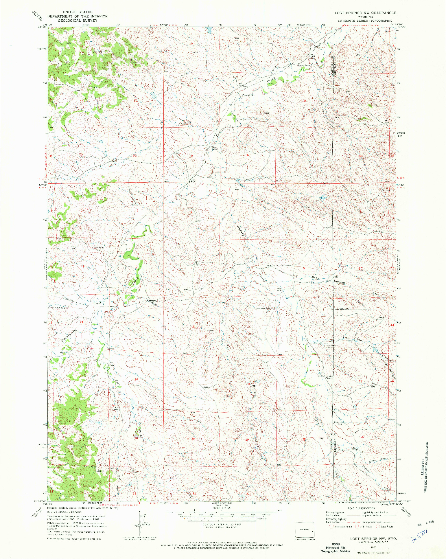 USGS 1:24000-SCALE QUADRANGLE FOR LOST SPRINGS NW, WY 1970