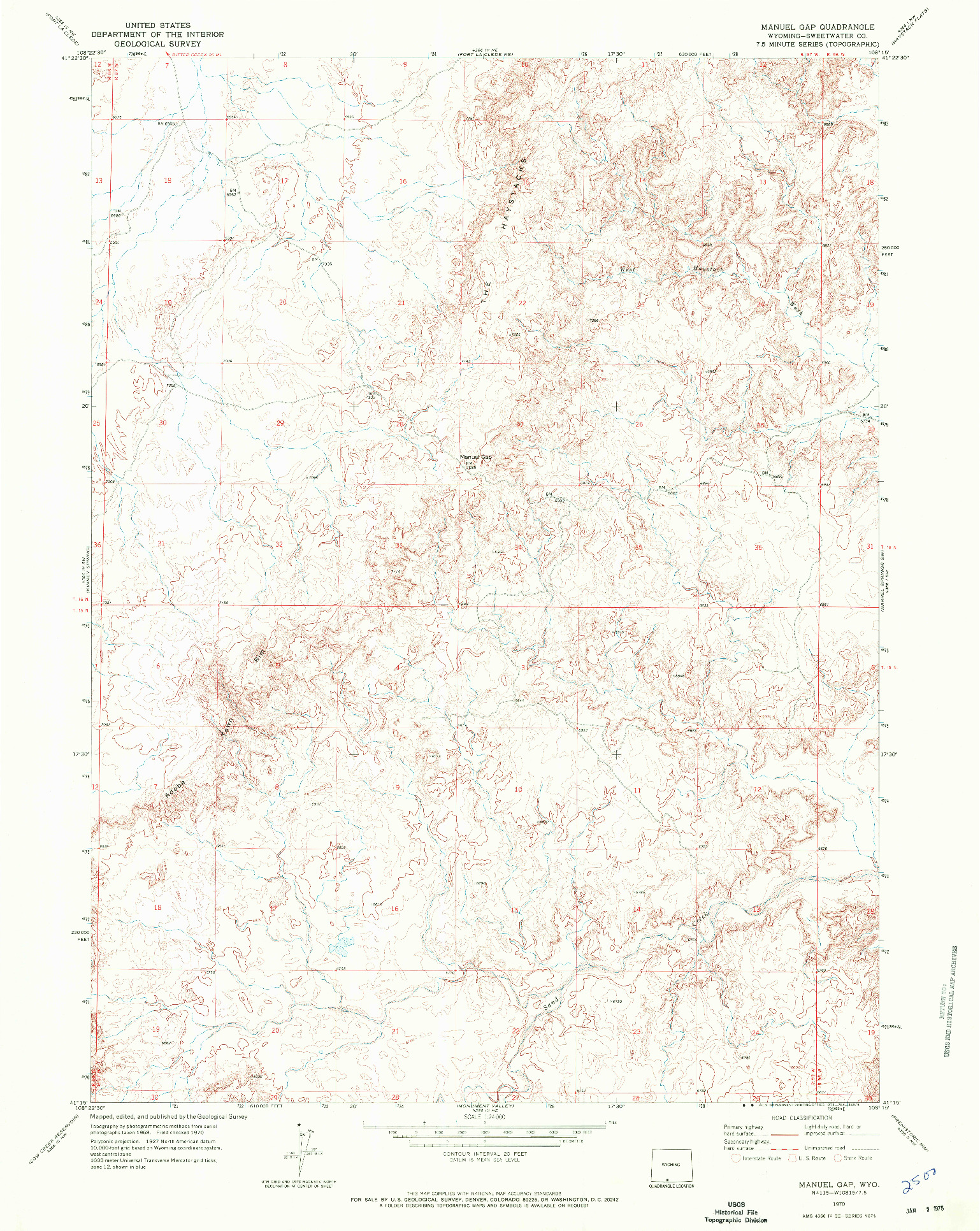 USGS 1:24000-SCALE QUADRANGLE FOR MANUEL GAP, WY 1970