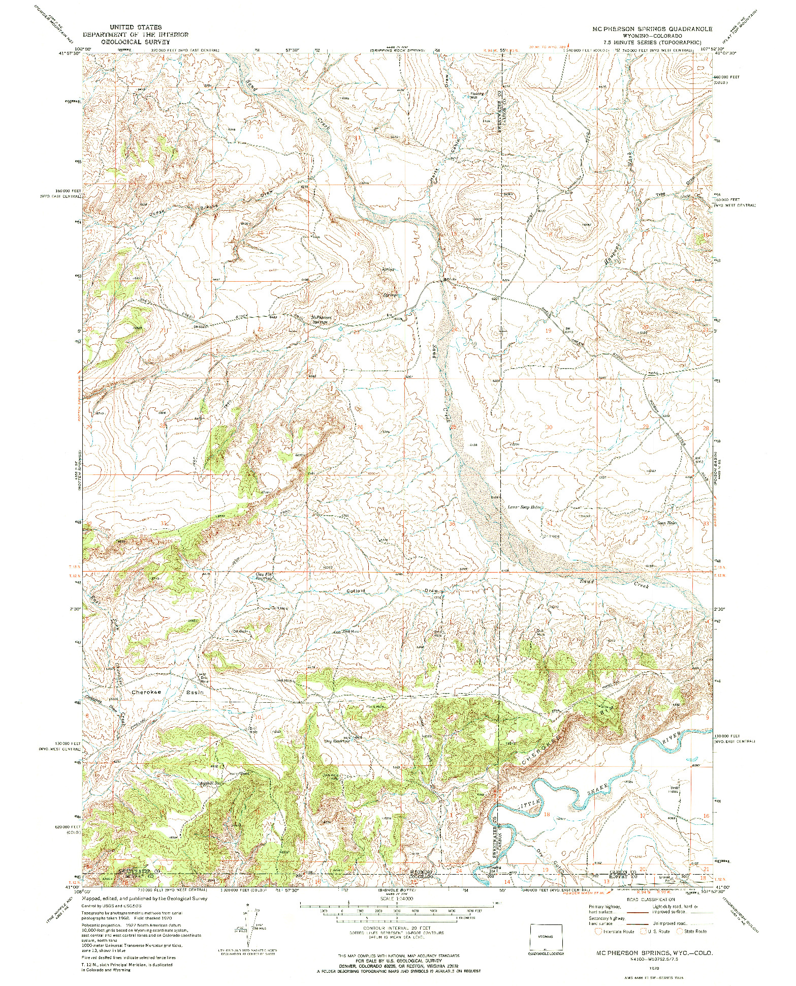 USGS 1:24000-SCALE QUADRANGLE FOR MCPHERSON SPRINGS, WY 1970