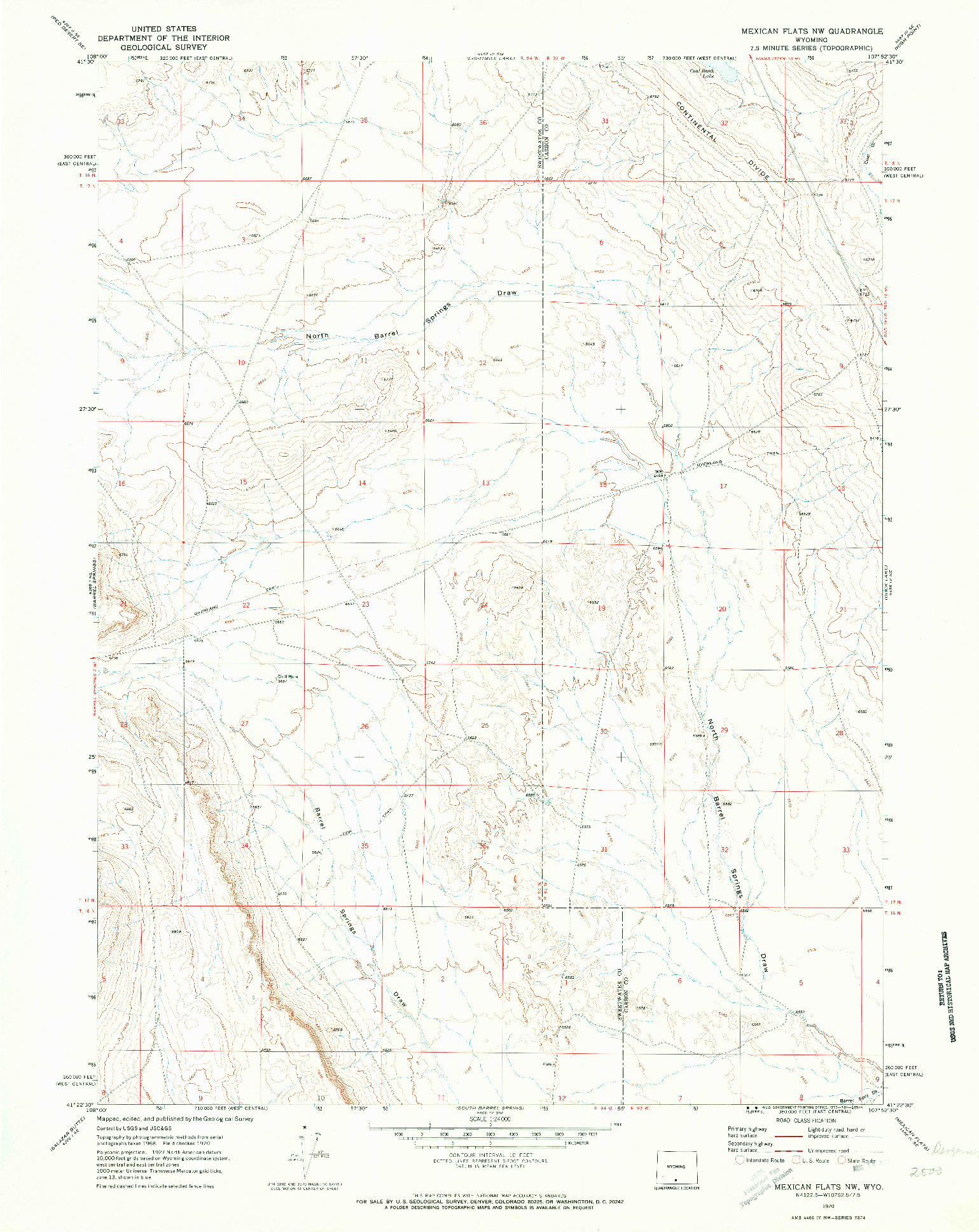 USGS 1:24000-SCALE QUADRANGLE FOR MEXICAN FLATS NW, WY 1970