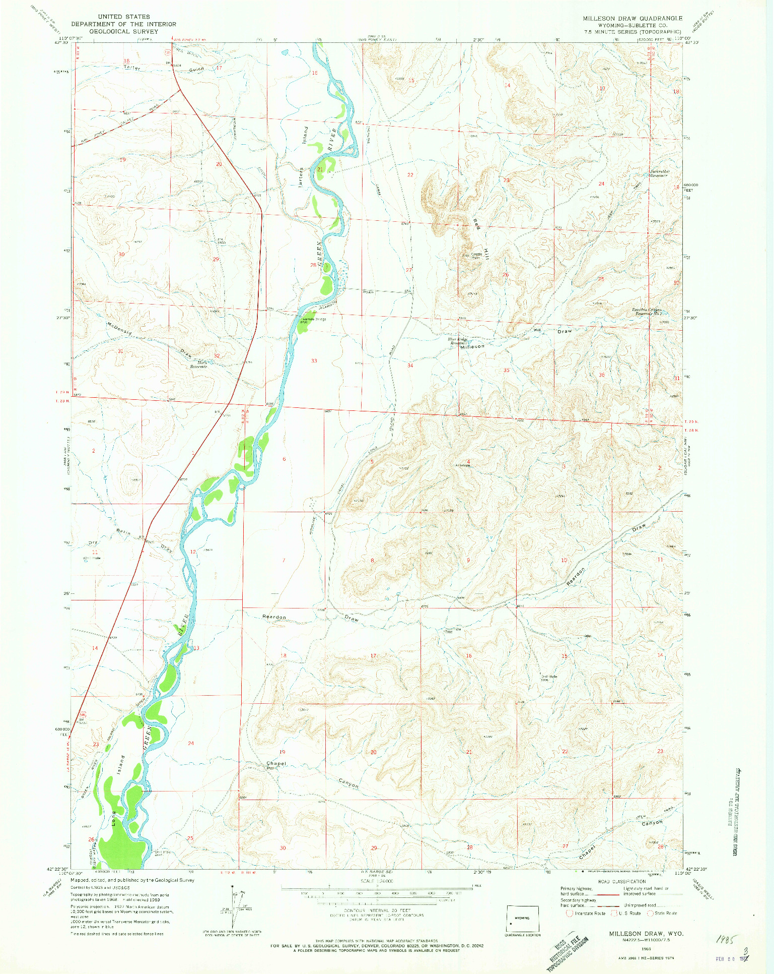 USGS 1:24000-SCALE QUADRANGLE FOR MILLESON DRAW, WY 1969