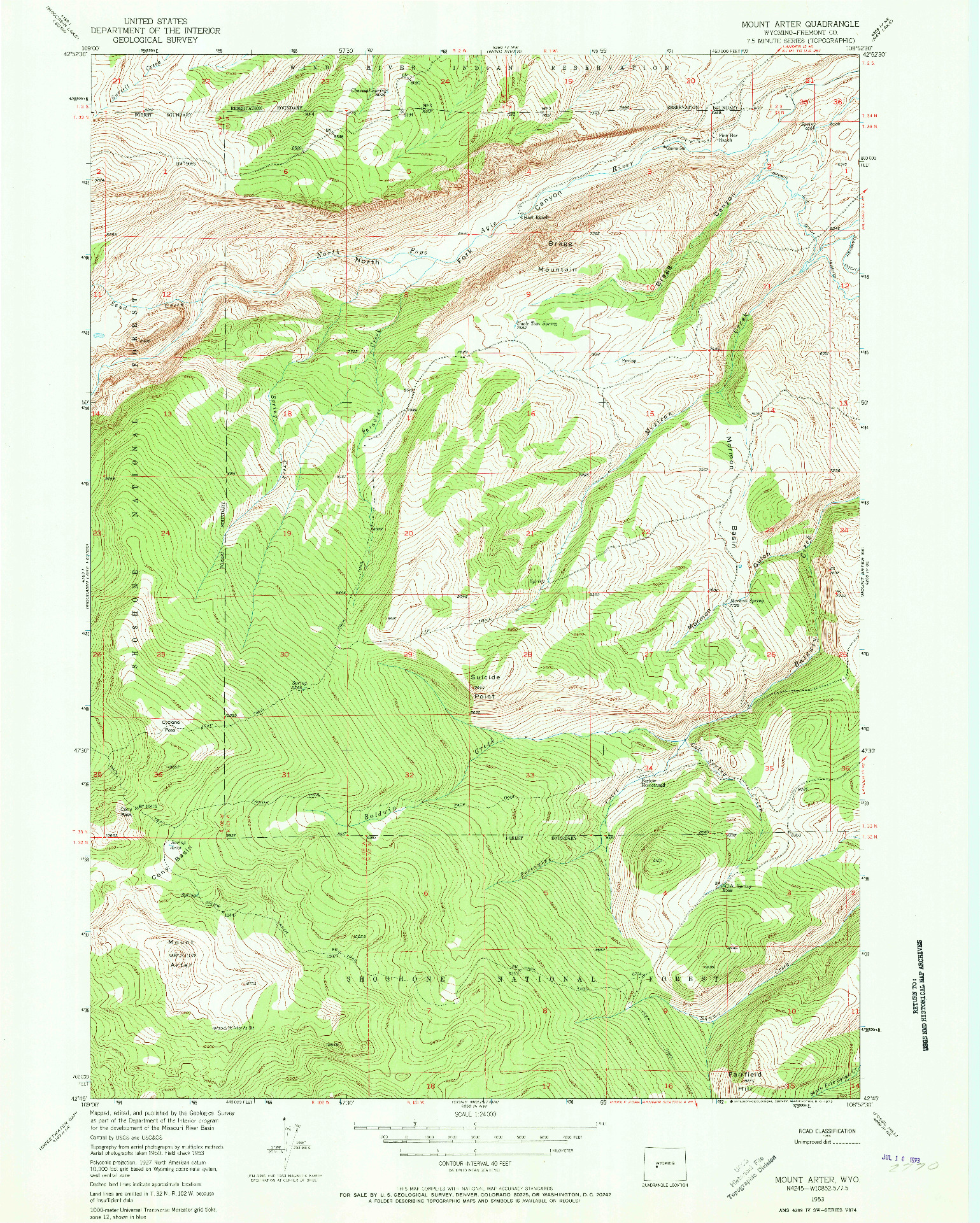 USGS 1:24000-SCALE QUADRANGLE FOR MOUNT ARTER, WY 1953