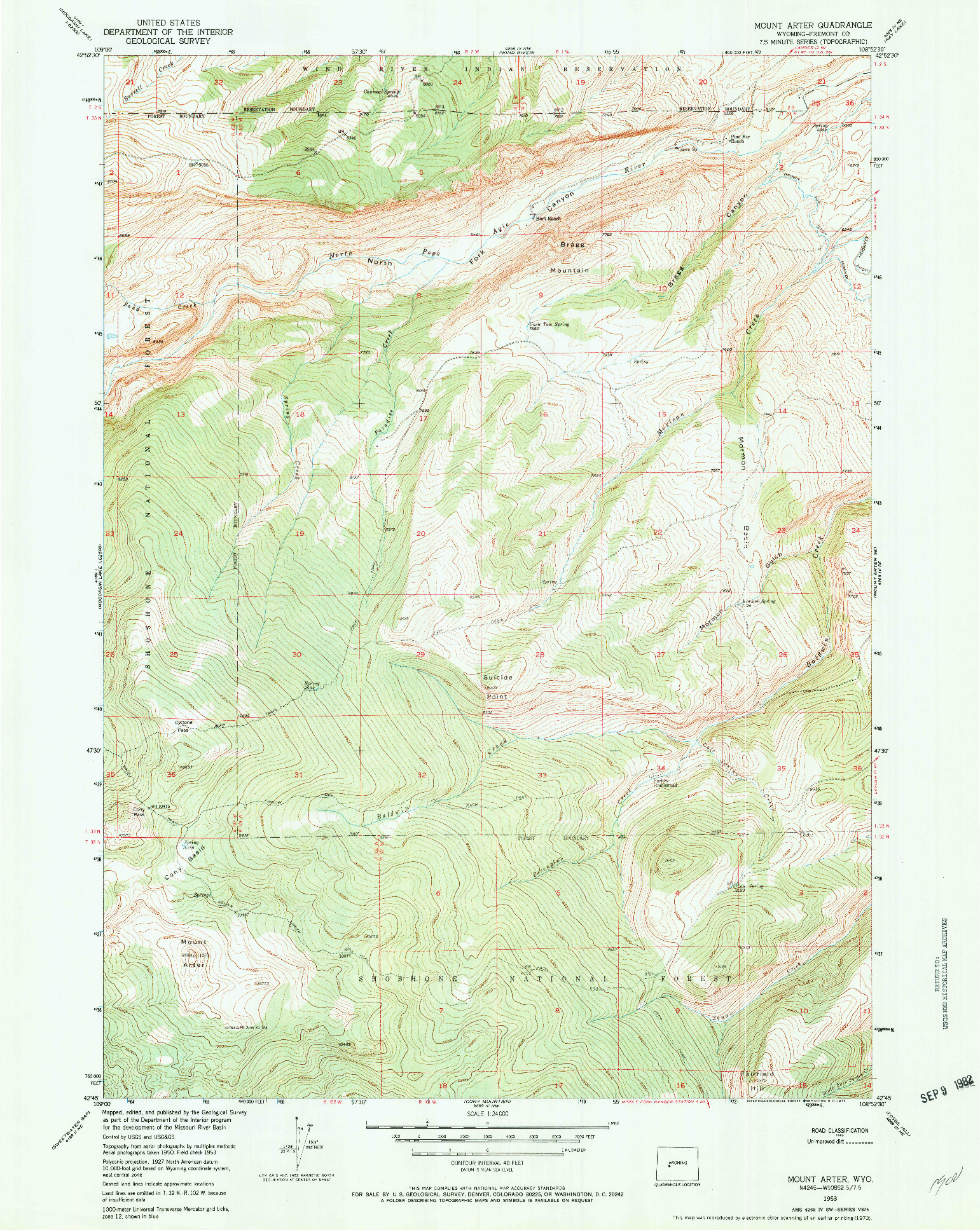 USGS 1:24000-SCALE QUADRANGLE FOR MOUNT ARTER, WY 1953