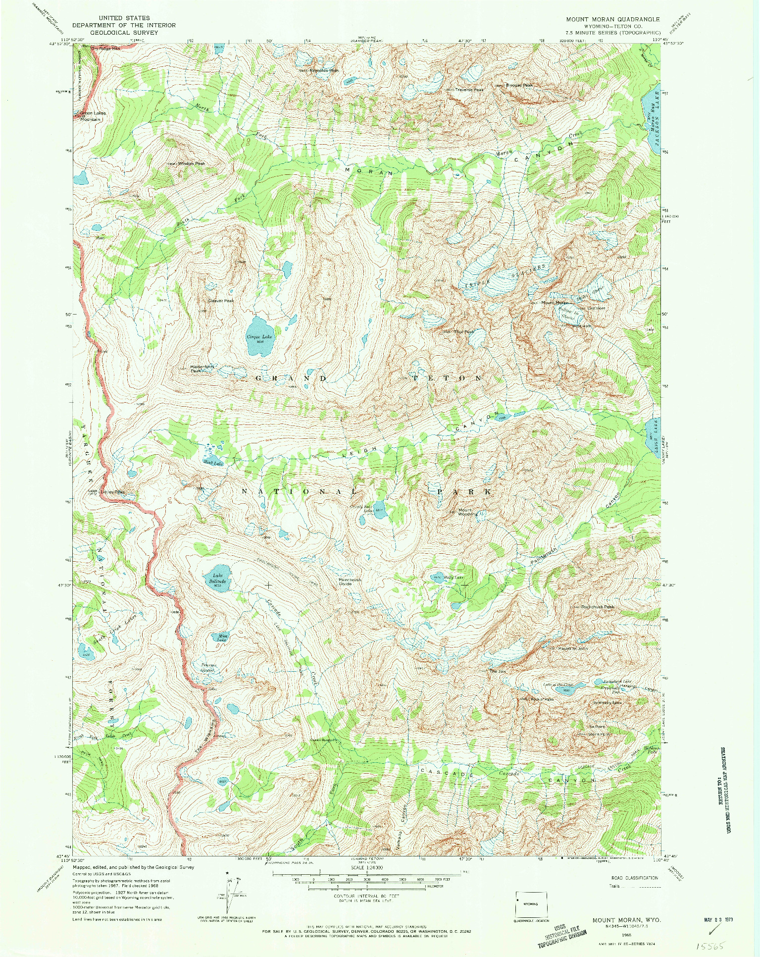 USGS 1:24000-SCALE QUADRANGLE FOR MOUNT MORAN, WY 1968