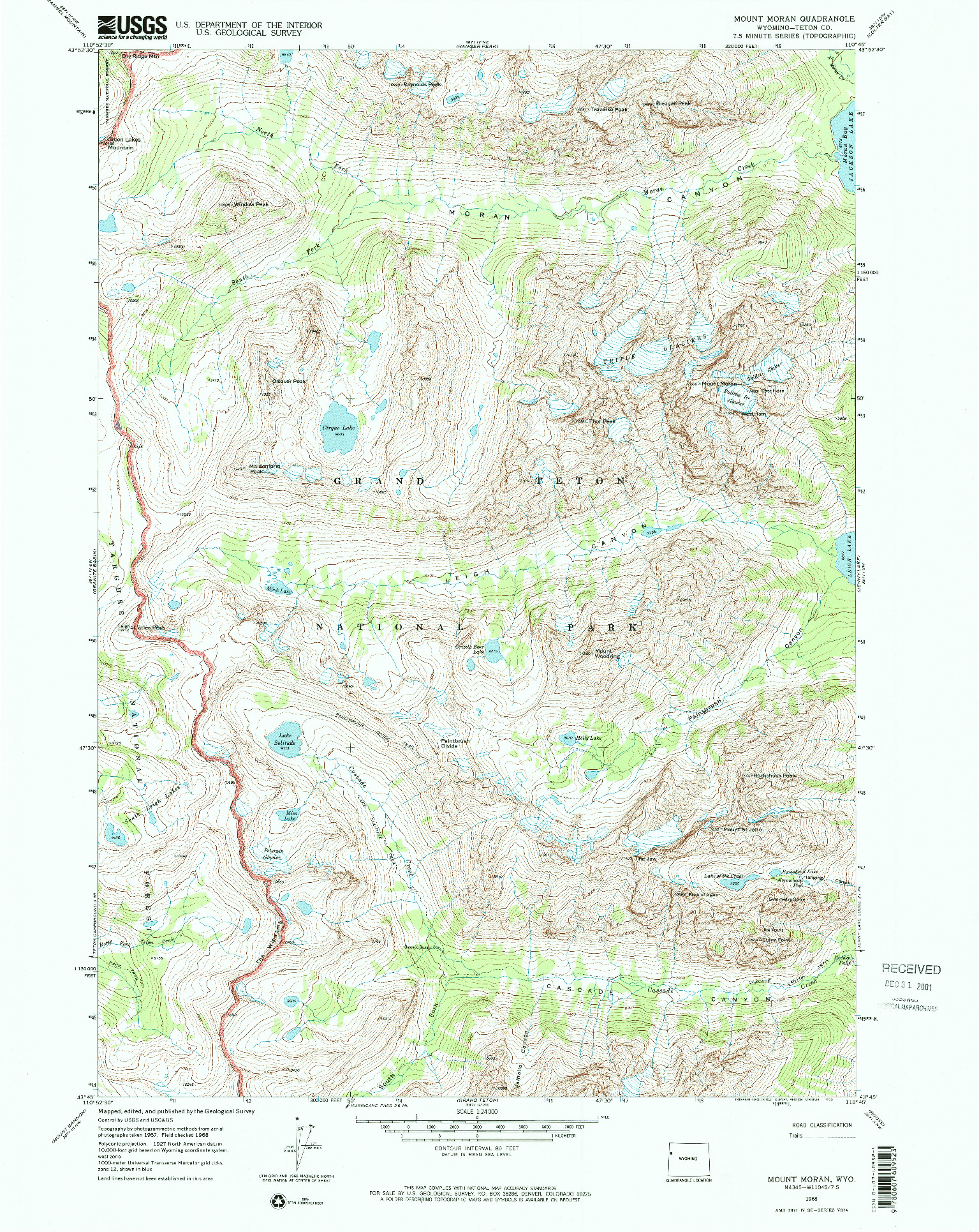 USGS 1:24000-SCALE QUADRANGLE FOR MOUNT MORAN, WY 1968