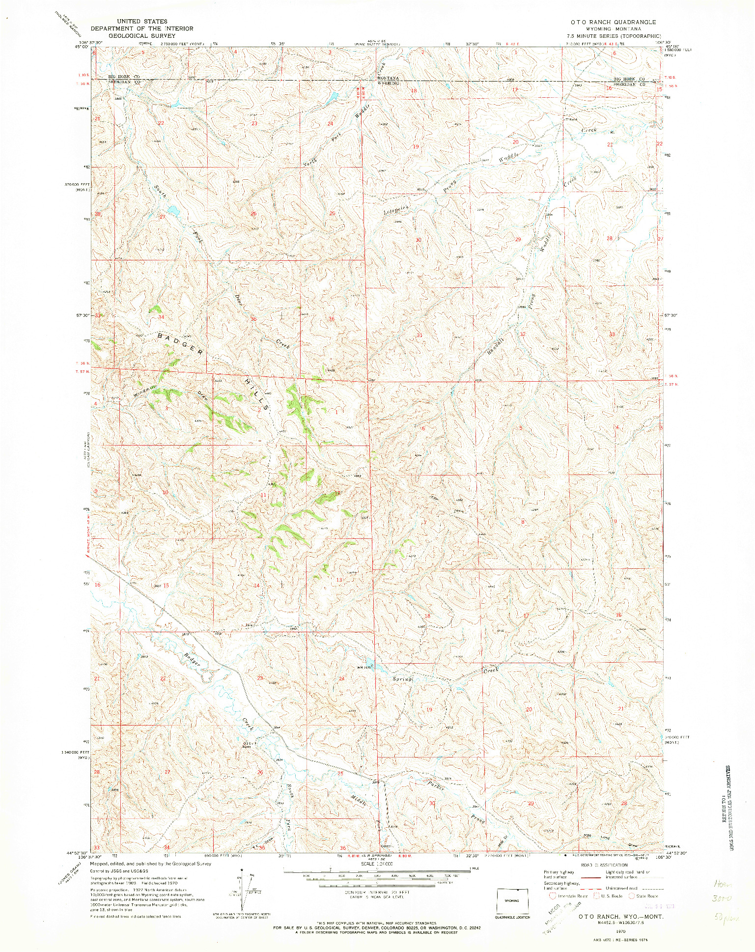 USGS 1:24000-SCALE QUADRANGLE FOR O T O RANCH, WY 1970