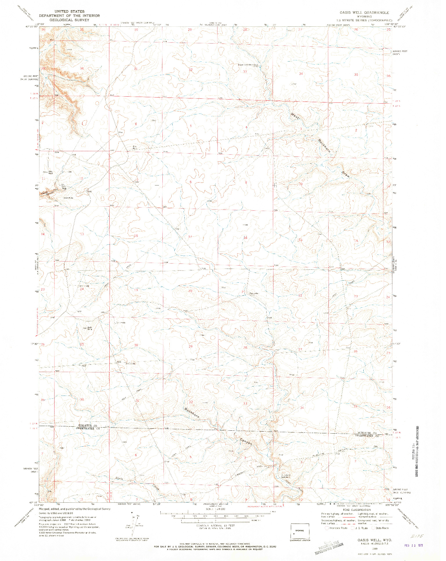 USGS 1:24000-SCALE QUADRANGLE FOR OASIS WELL, WY 1969