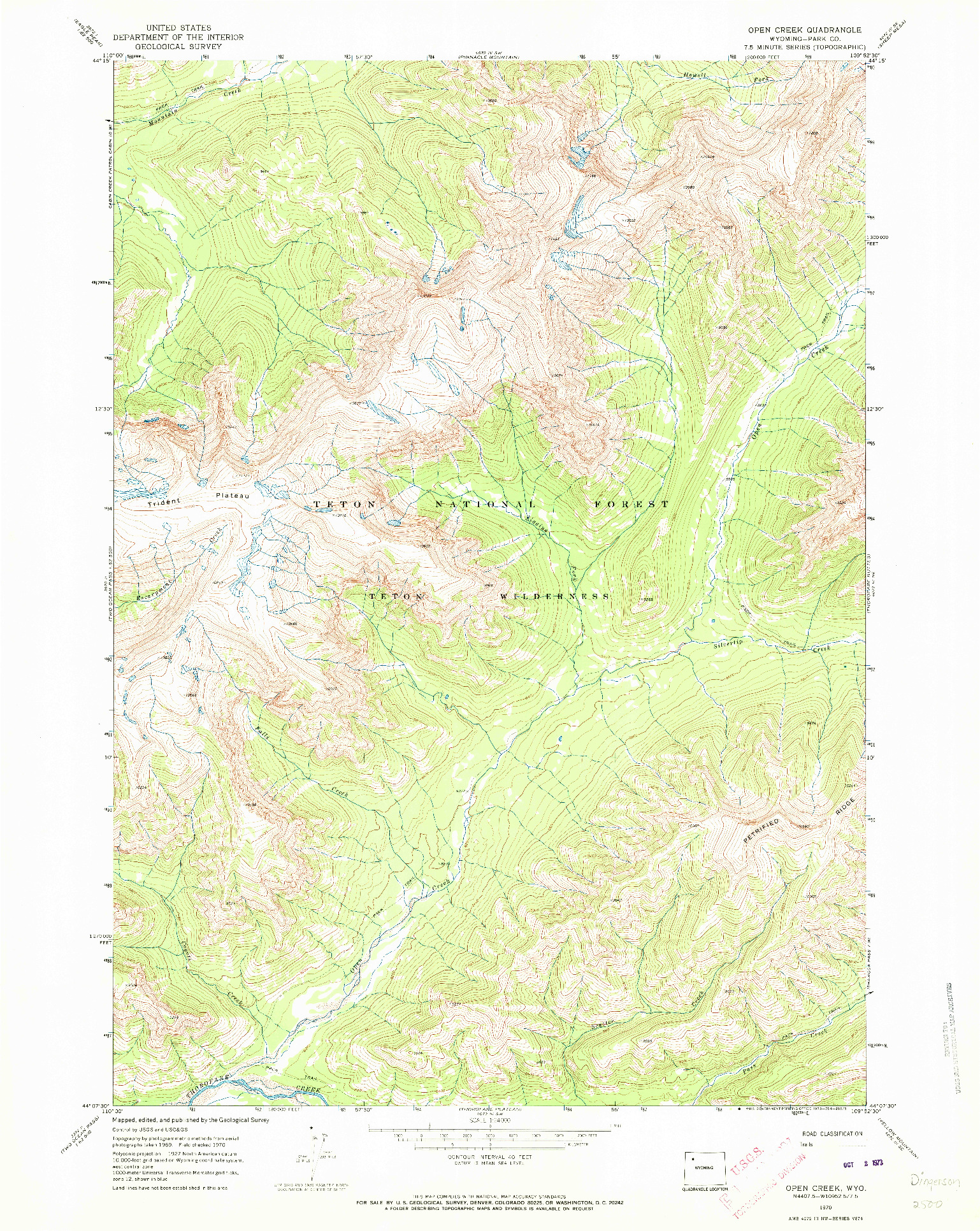 USGS 1:24000-SCALE QUADRANGLE FOR OPEN CREEK, WY 1970