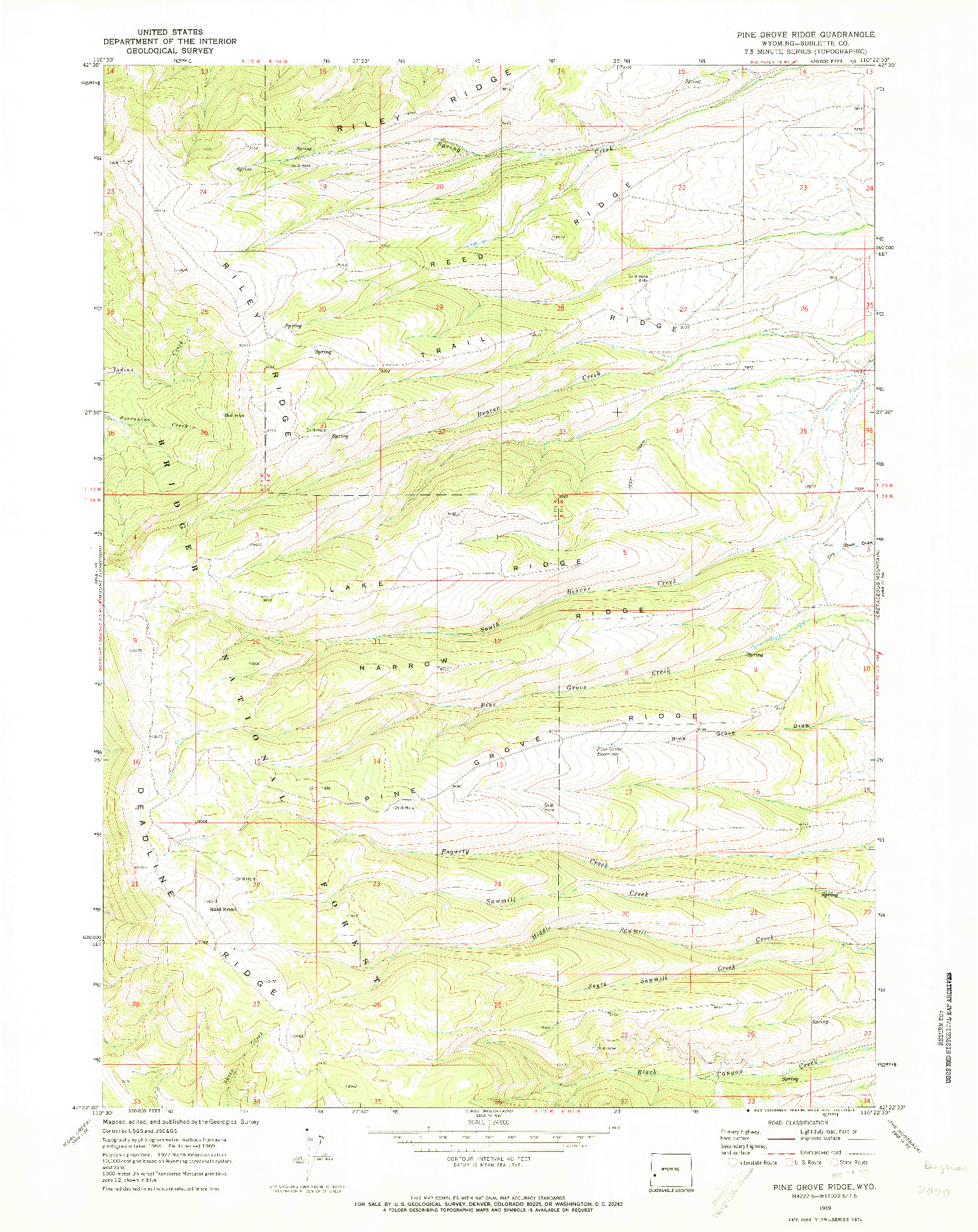 USGS 1:24000-SCALE QUADRANGLE FOR PINE GROVE RIDGE, WY 1969