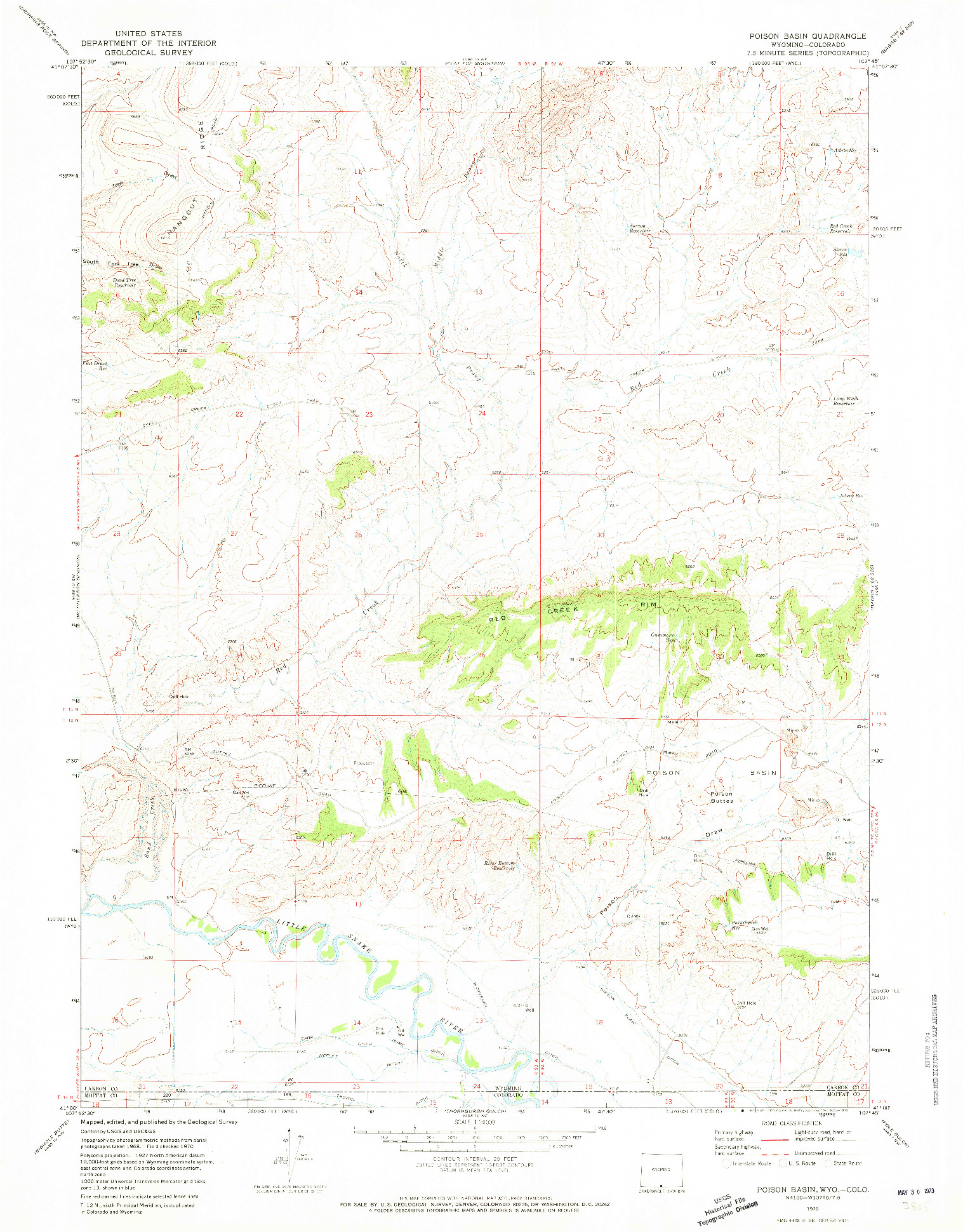 USGS 1:24000-SCALE QUADRANGLE FOR POISON BASIN, WY 1970