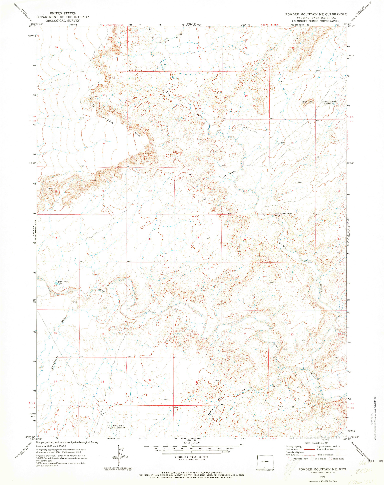 USGS 1:24000-SCALE QUADRANGLE FOR POWDER MOUNTAIN NE, WY 1970