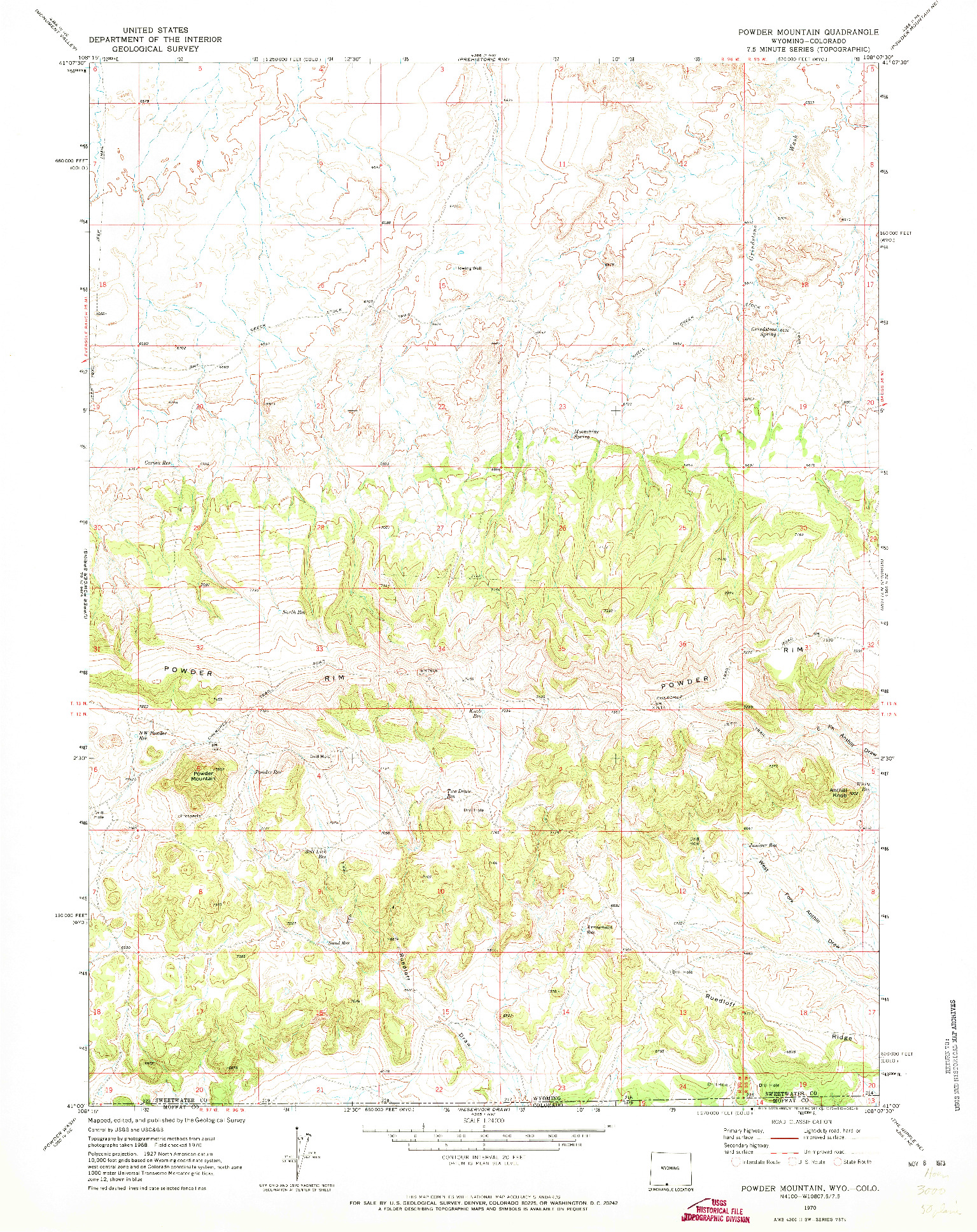 USGS 1:24000-SCALE QUADRANGLE FOR POWDER MOUNTAIN, WY 1970