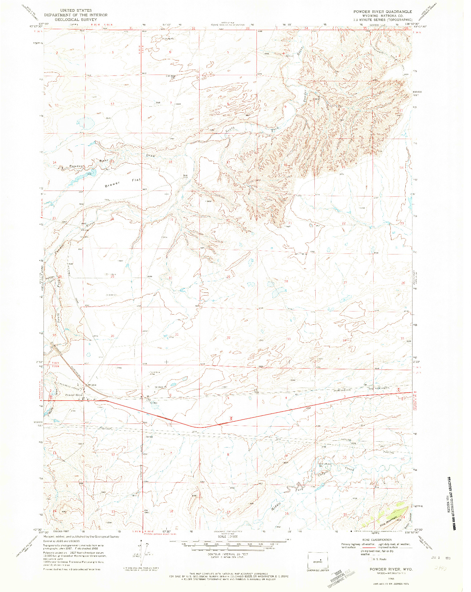USGS 1:24000-SCALE QUADRANGLE FOR POWDER RIVER, WY 1968