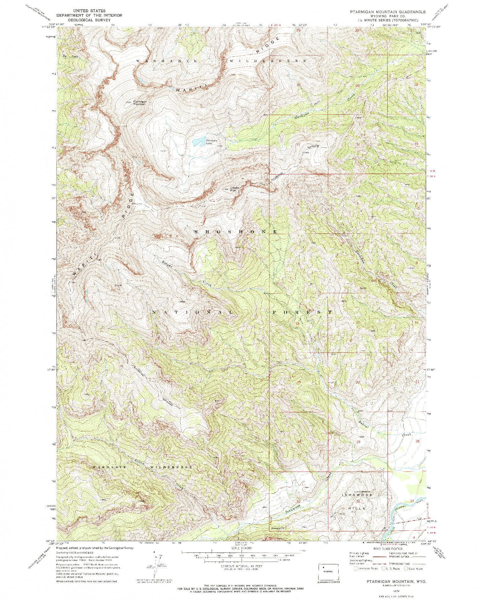 USGS 1:24000-SCALE QUADRANGLE FOR PTARMIGAN MOUNTAIN, WY 1970