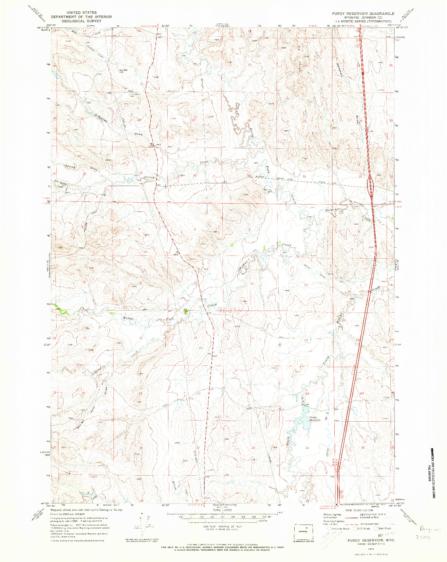 USGS 1:24000-SCALE QUADRANGLE FOR PURDY RESERVOIR, WY 1970