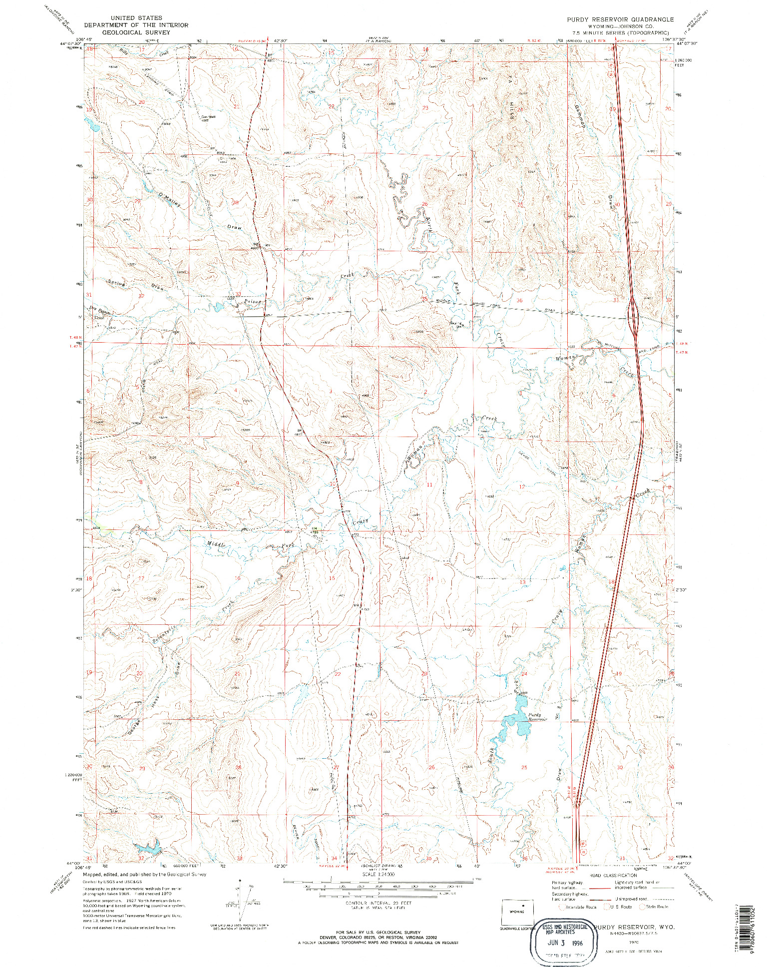 USGS 1:24000-SCALE QUADRANGLE FOR PURDY RESERVOIR, WY 1970